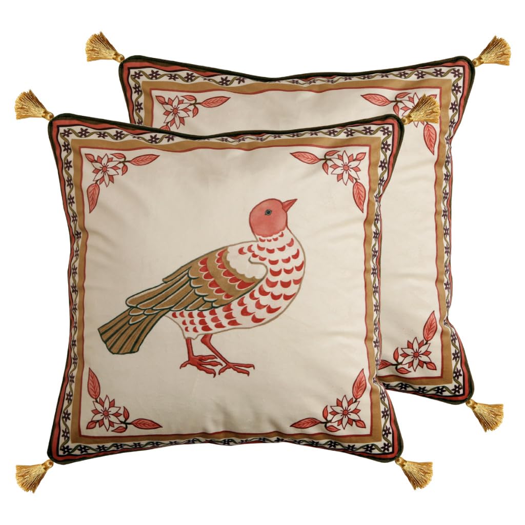 bilin gaier Vintage Square Throw Pillow Covers Pack of 2,Red Cozy Velvet with Leaves and Floral Pattern Pillowcases,Decoration Pillows Cushion Covers for Living Room Couch Sofa Bed Car Chair,18"x18"