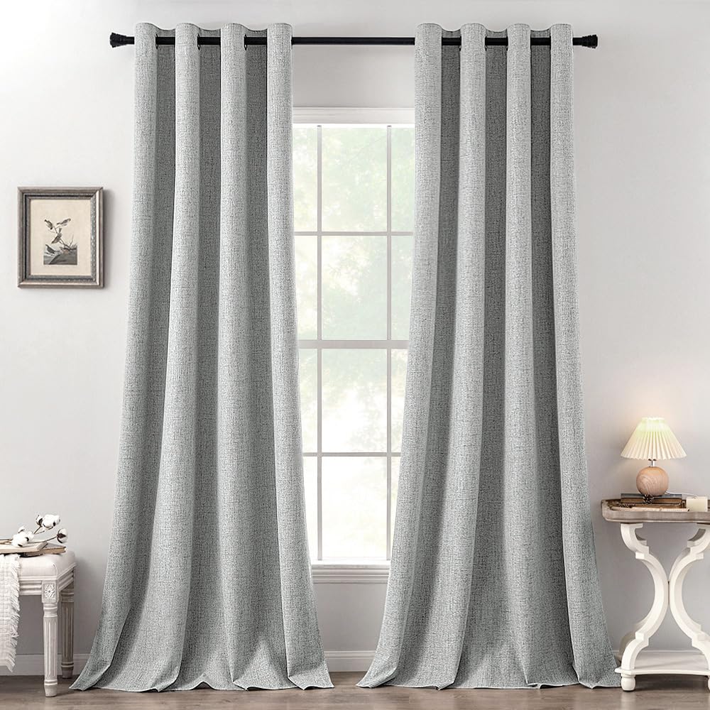 MIULEE 100% Blackout Linen Curtains for Bedroom Thermal Insulated Birch Grommet Room Darkening Curtains & Drapes for Living Room Nursery 52 x 96 Inch (2 Panels)
