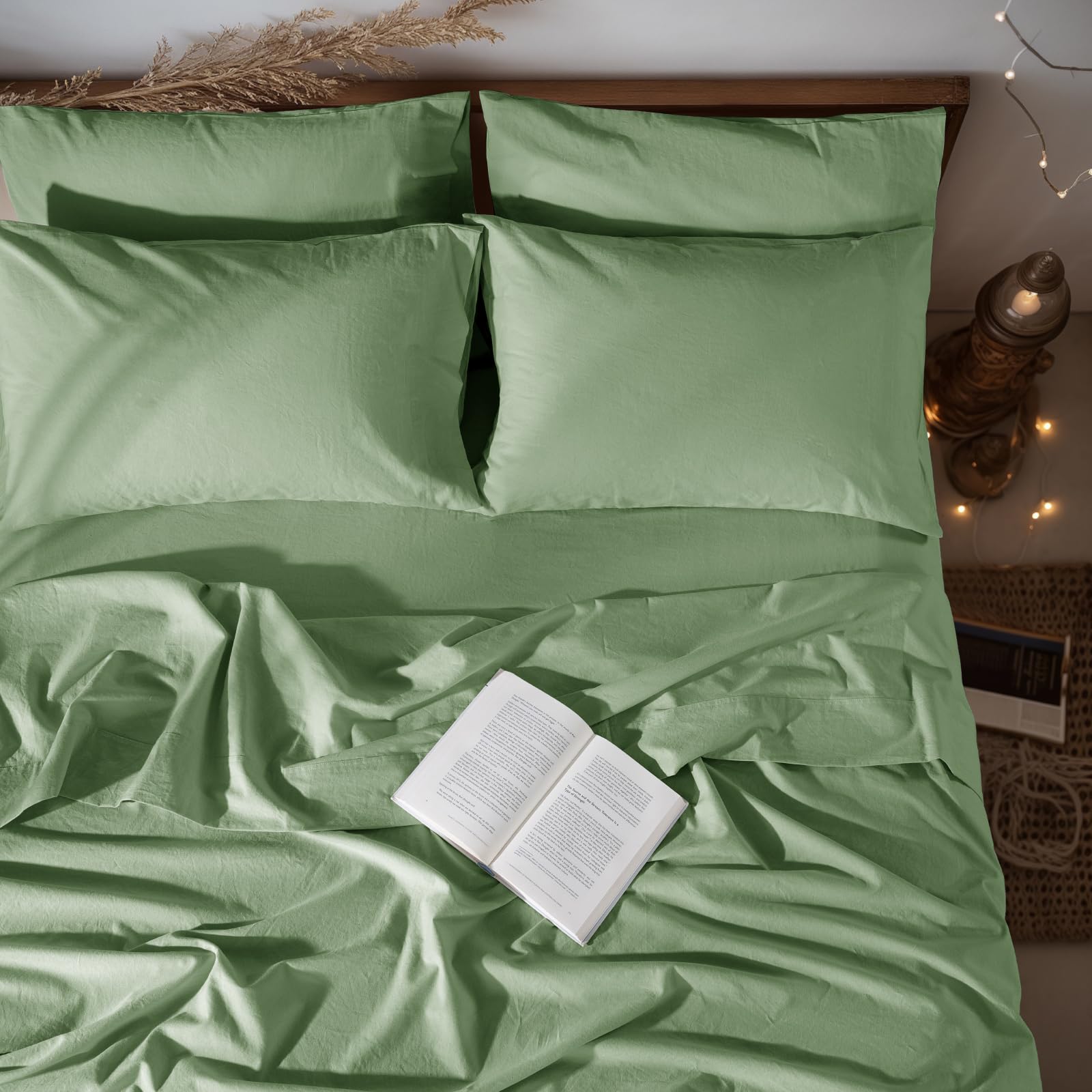 LBRO2M 100% Pure Linen Sheet Set Deep Pocket Up to 16" Bed Sheets Sets, Natural Flax Beddings Soft, Breathable, Comfortable for All Seasons 4 Pcs Sheet Set Queen Size, Linen