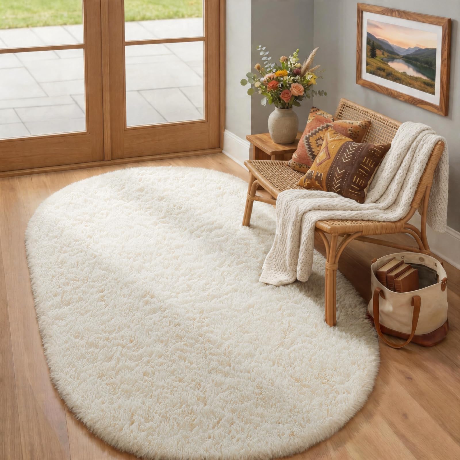 Ophanie Beige Rugs for Living Room Bedroom, 5x8 Fluffy Fuzzy Furry Carpet, Plush Soft Shaggy Bedside Indoor Floor Area Rug for Kids Girls Boys Baby Teen Dorm Nursery Home Decor Aesthetic