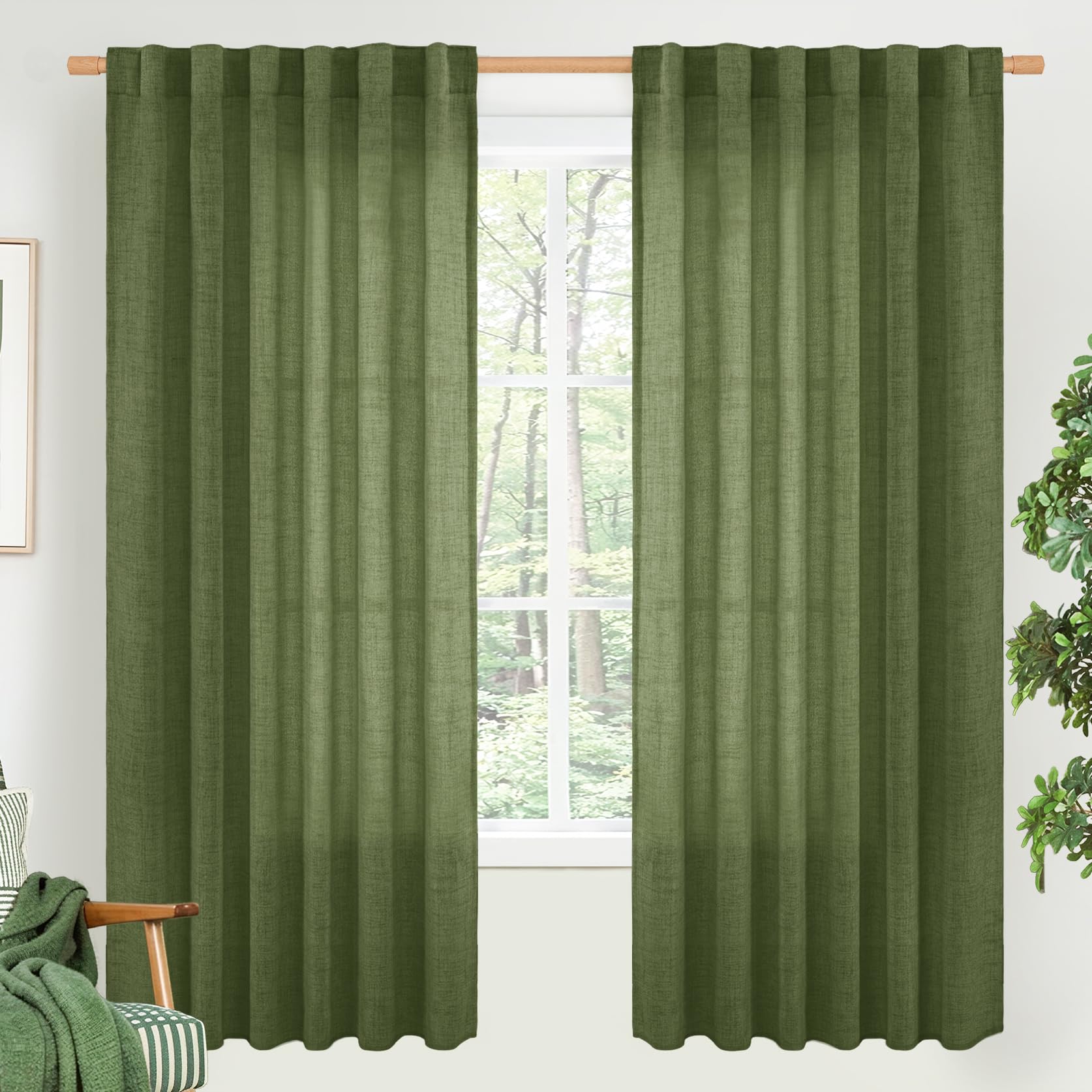 BGment Long 102 Inch Length Linen Curtains for Living Room, Natural Rod Pocket Textured Burlap Drapes Rustic Country Light Filtering for Bedroom Semi Sheer Back Tab, 2 Panel, 52 Inch Wide Each Panel
