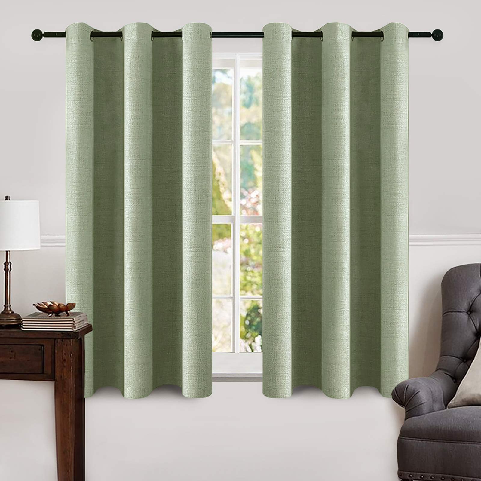 MIULEE 100% Blackout Linen Curtains for Bedroom Thermal Insulated Birch Grommet Room Darkening Curtains & Drapes for Living Room Nursery 52 x 96 Inch (2 Panels)