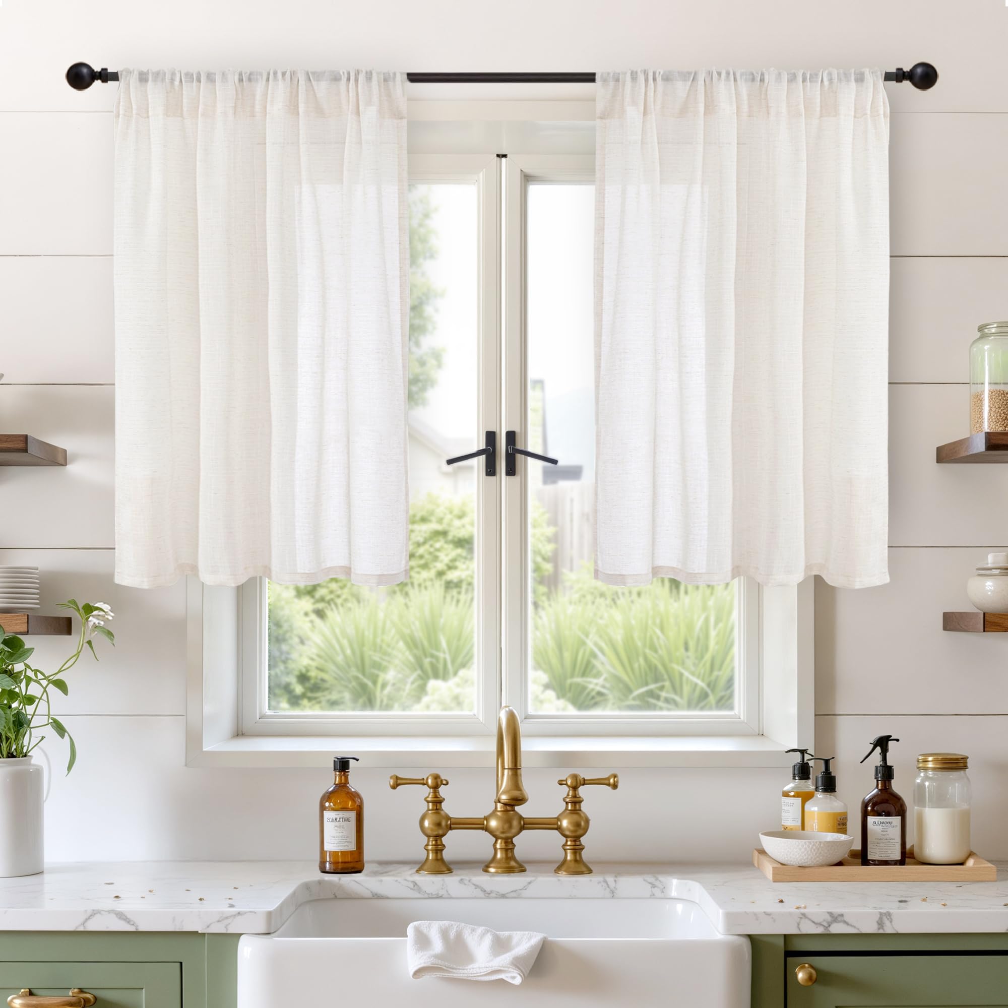 BGment 90 Inches Long Curtains Linen Semi Sheer, Light Filtering Window Treatments Drapes with Rod Pocket Lightweight for Living Room Bedroom, 2 Panels, 52 Inch Wide Each Panel