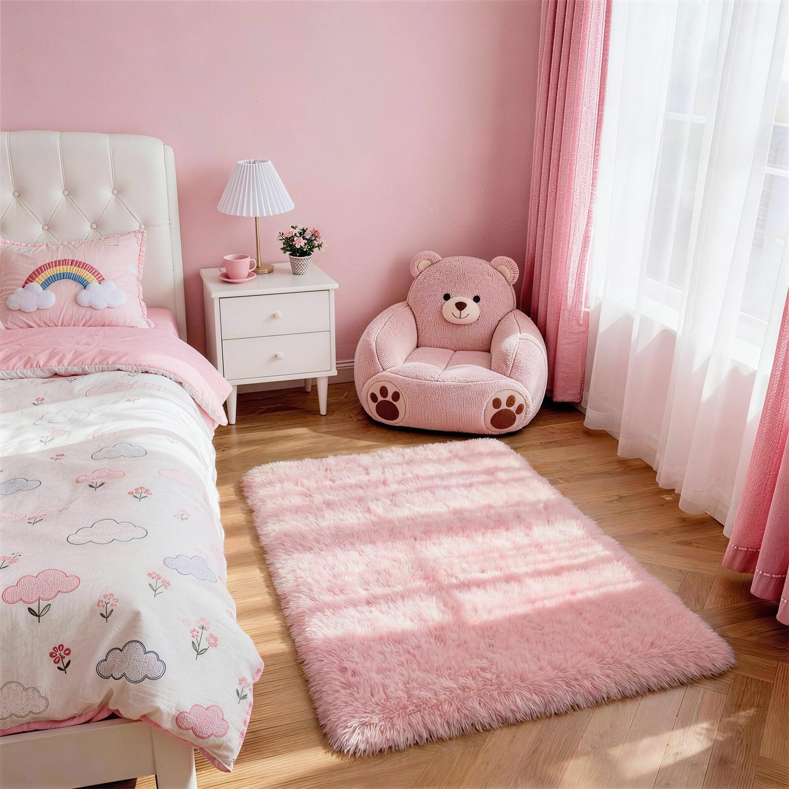 Ophanie Beige Rugs for Living Room Bedroom, 5x8 Fluffy Fuzzy Furry Carpet, Plush Soft Shaggy Bedside Indoor Floor Area Rug for Kids Girls Boys Baby Teen Dorm Nursery Home Decor Aesthetic
