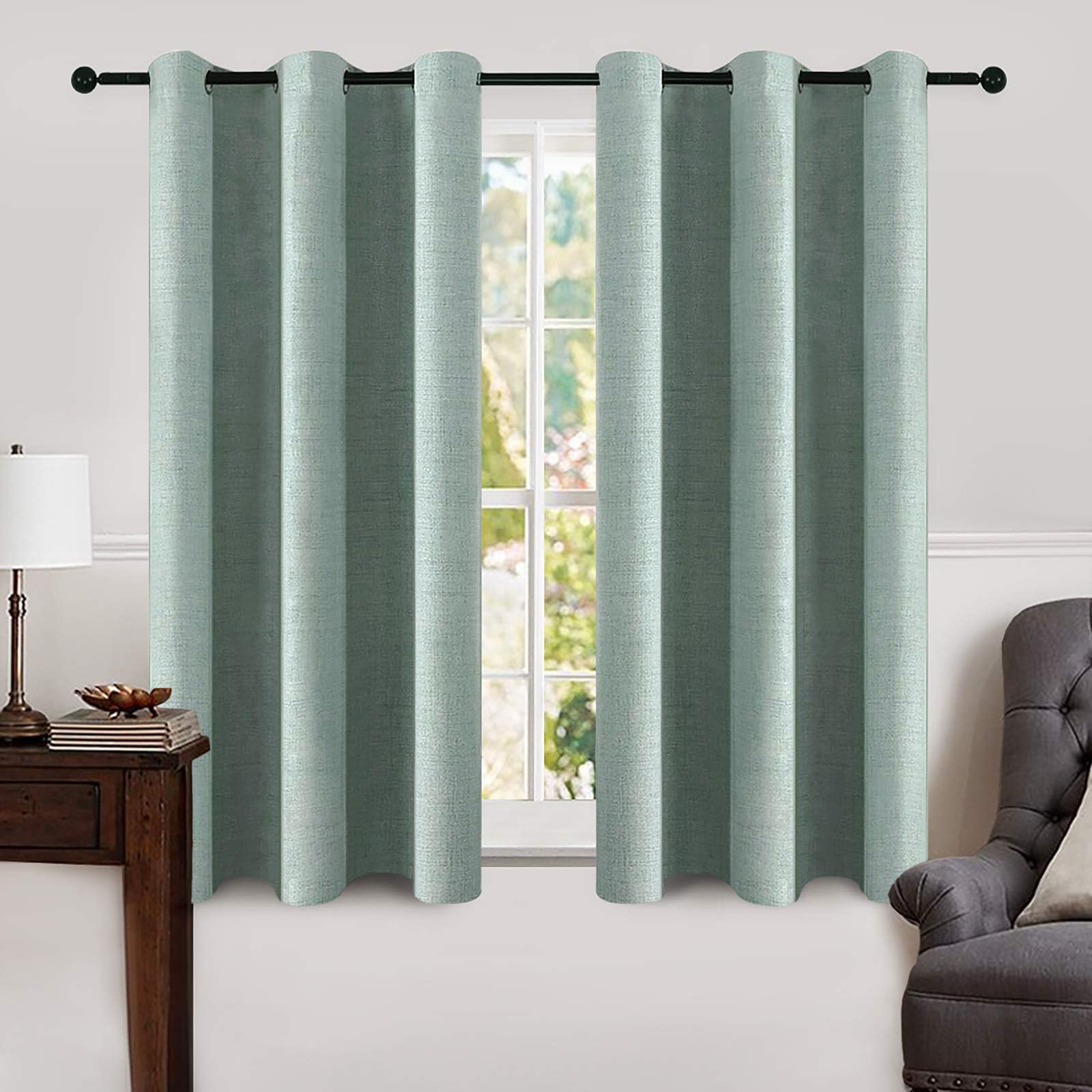 MIULEE 100% Blackout Linen Curtains for Bedroom Thermal Insulated Birch Grommet Room Darkening Curtains & Drapes for Living Room Nursery 52 x 96 Inch (2 Panels)