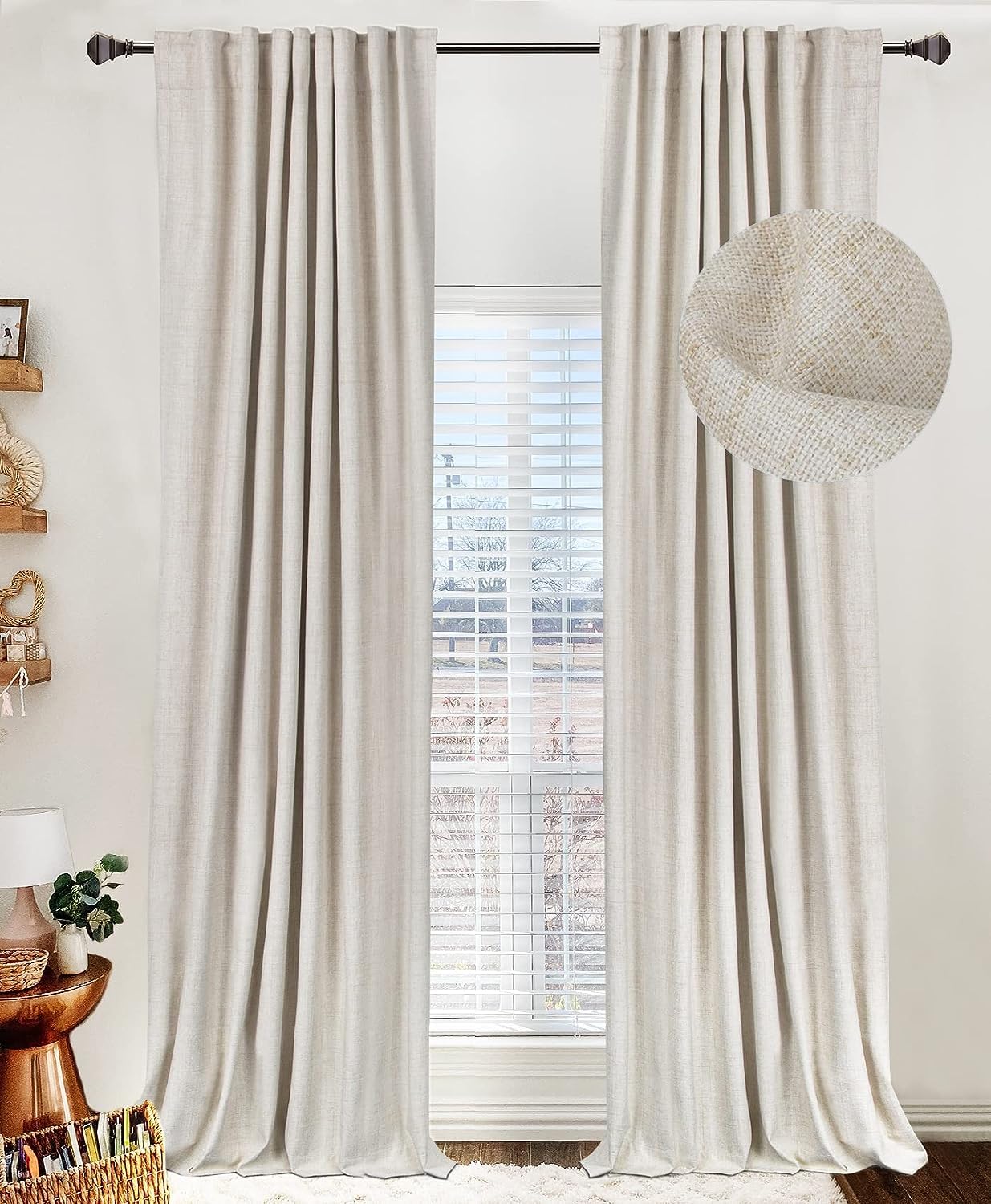 Oatmeal 2-Panel Linen Blackout Curtains, 50"W x 96"L, Thermal Insulated, Back Tab & Rod Pocket for Bedroom & Living Room