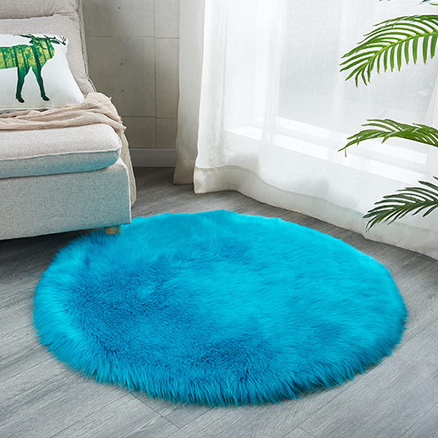 Luxury Faux Sheepskin Area Rugs Supersoft Fluffy Shaggy Round Floor Carpet Mat Decorative Throw Cover- Children Play Carpet for Living & Bedroom Sofa Light Pink, 5 ft Diameter