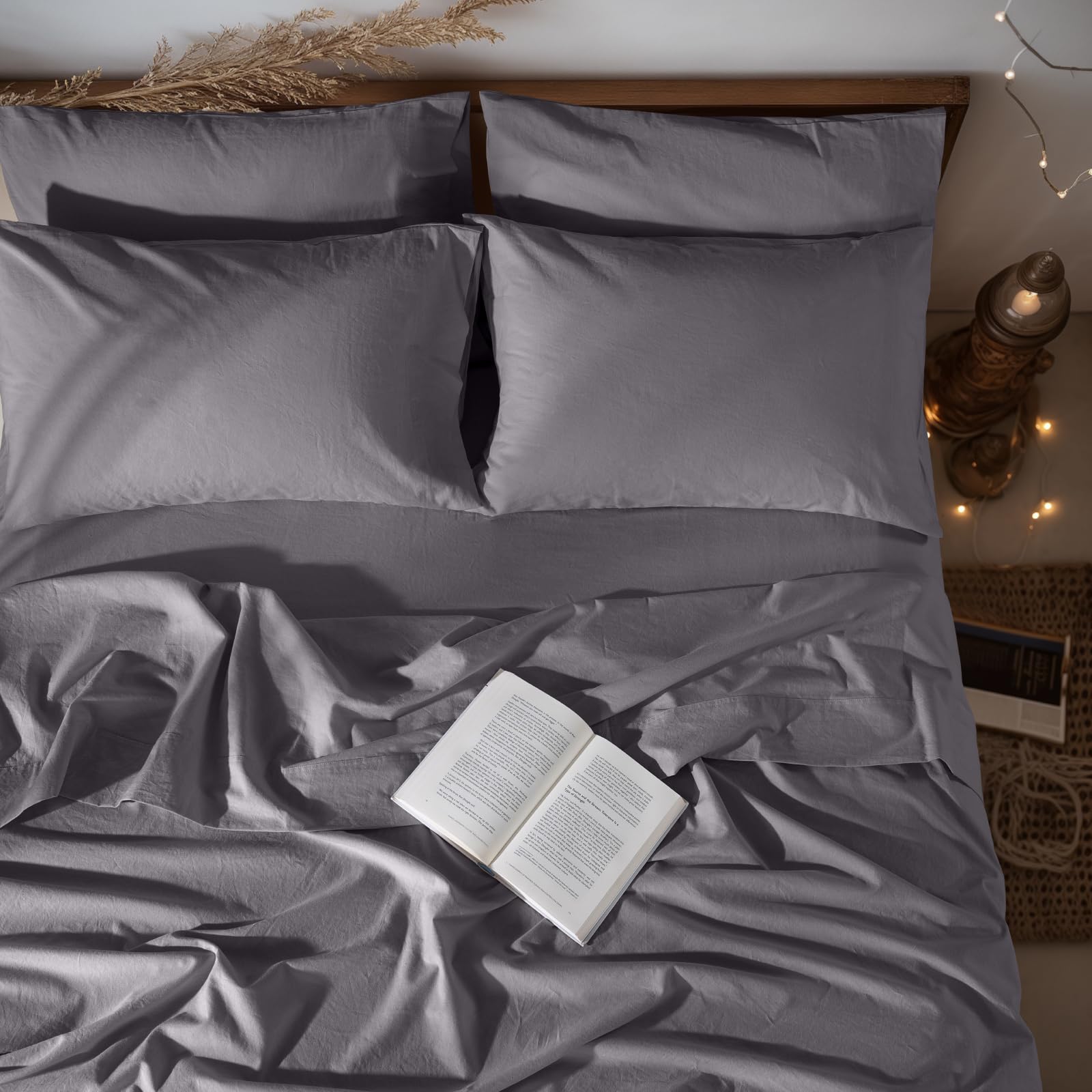 LBRO2M 100% Pure Linen Sheet Set Deep Pocket Up to 16" Bed Sheets Sets, Natural Flax Beddings Soft, Breathable, Comfortable for All Seasons 4 Pcs Sheet Set Queen Size, Linen