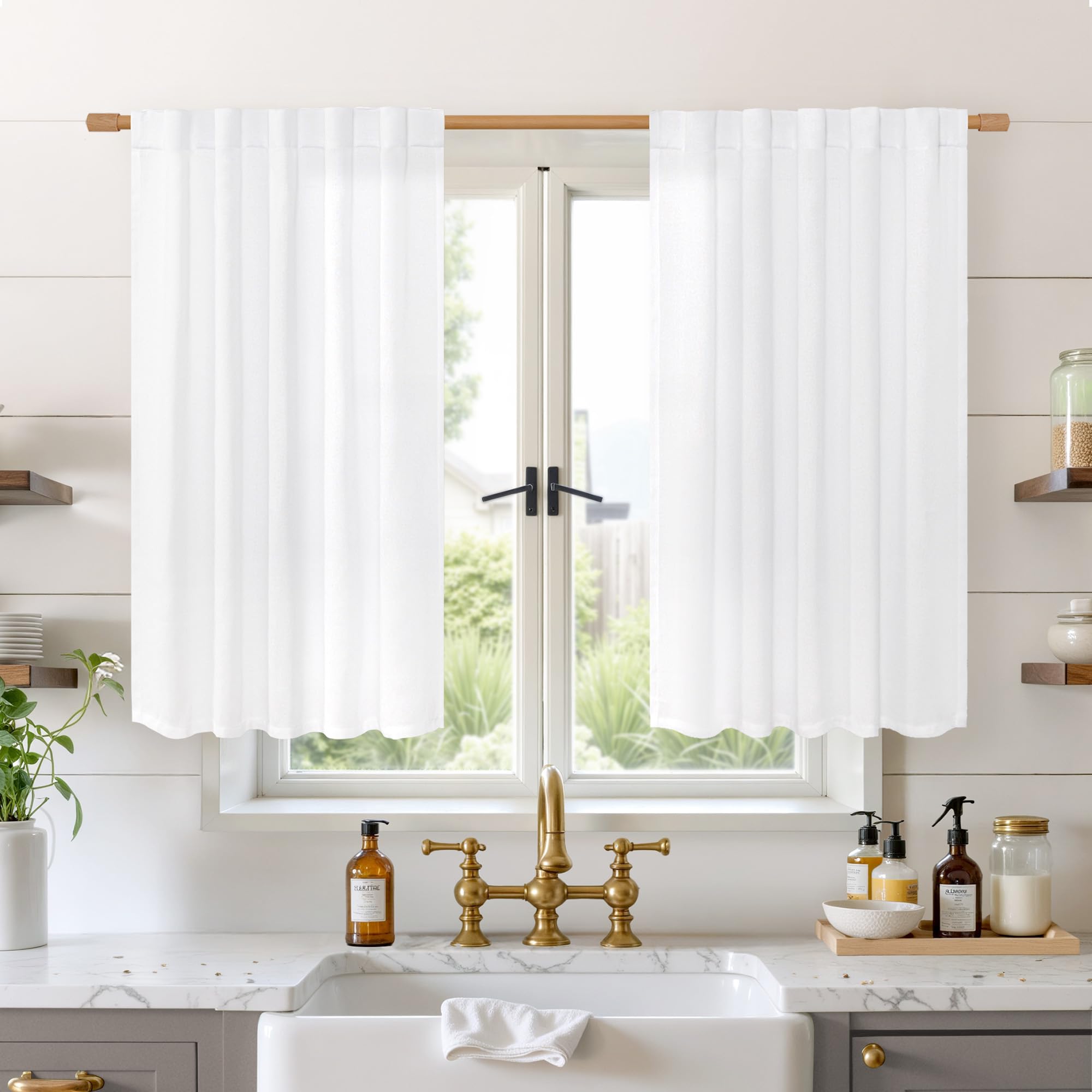 BGment Long 102 Inch Length Linen Curtains for Living Room, Natural Rod Pocket Textured Burlap Drapes Rustic Country Light Filtering for Bedroom Semi Sheer Back Tab, 2 Panel, 52 Inch Wide Each Panel