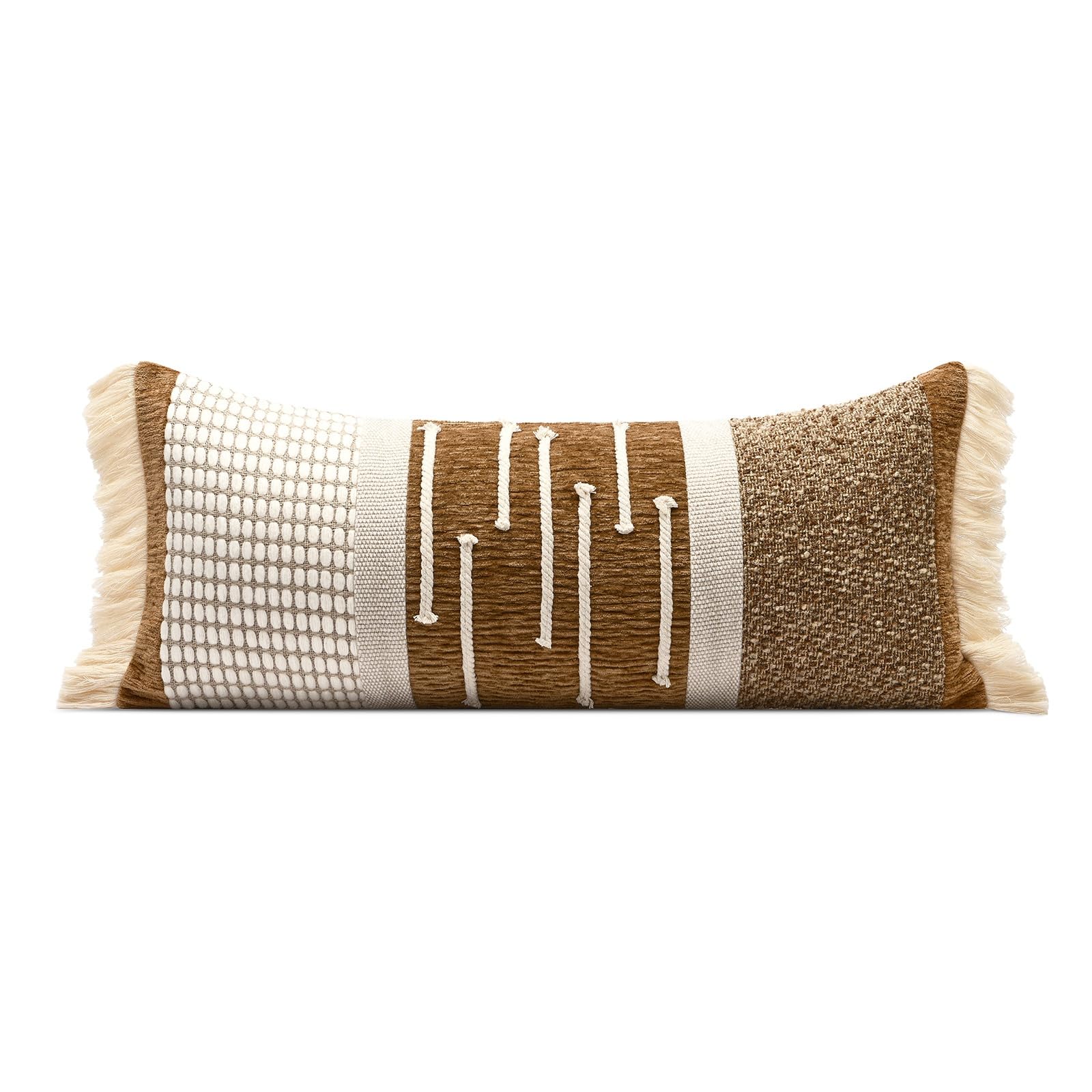 Luxury Zebra Lumbar Pillow Cover with Brown Tassel Trim, Zebra Pattern Jacquard Design Decorative Pillow Case for Sofa Bedroom Living Room, 12x20 Inch (Single Pack)