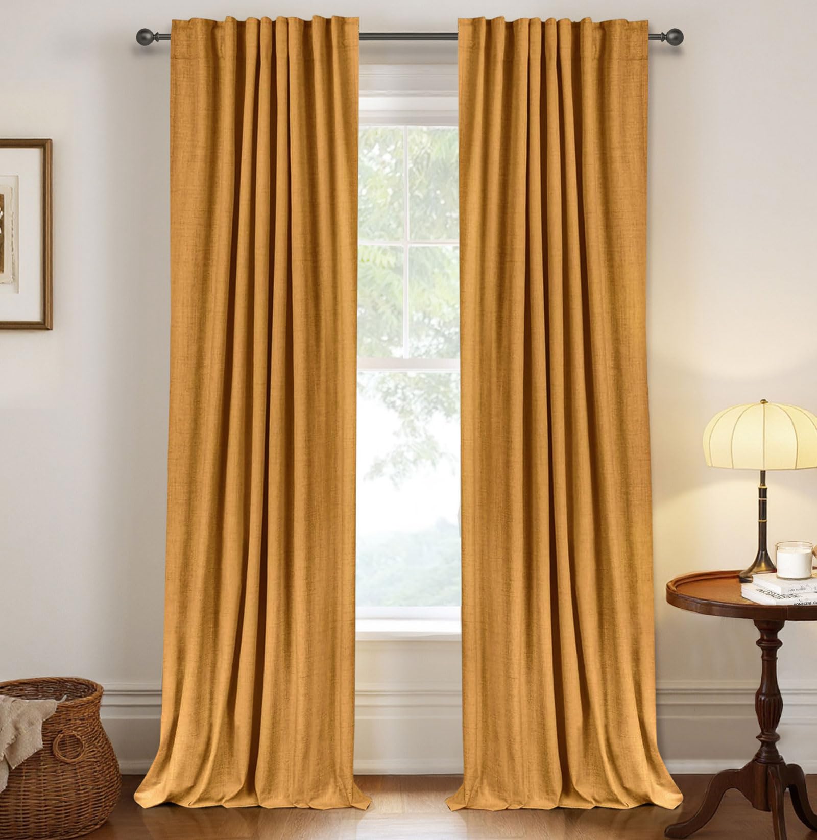 Oatmeal 2-Panel Linen Blackout Curtains, 50"W x 96"L, Thermal Insulated, Back Tab & Rod Pocket for Bedroom & Living Room