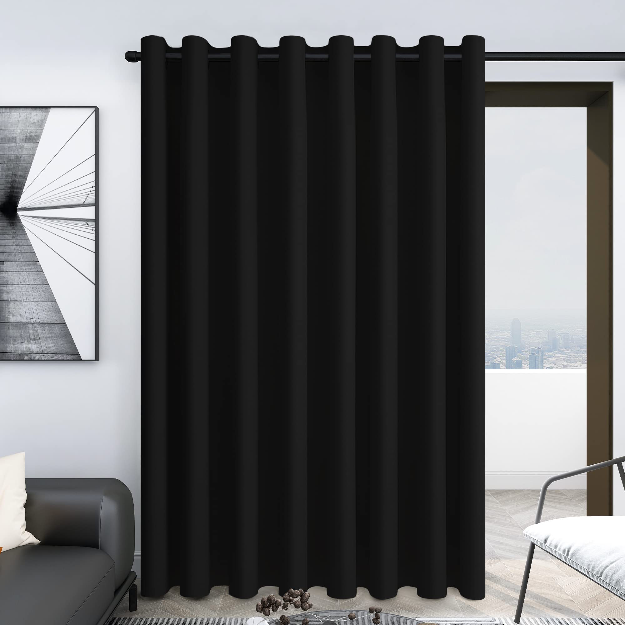 Deconovo Blackout Wide Curtain Panel, Grommet Top Thermal Insulated Room Darkening Drape for Bedroom Living Room, Khaki Divider, 100W x 84L Inch, Pack of 1