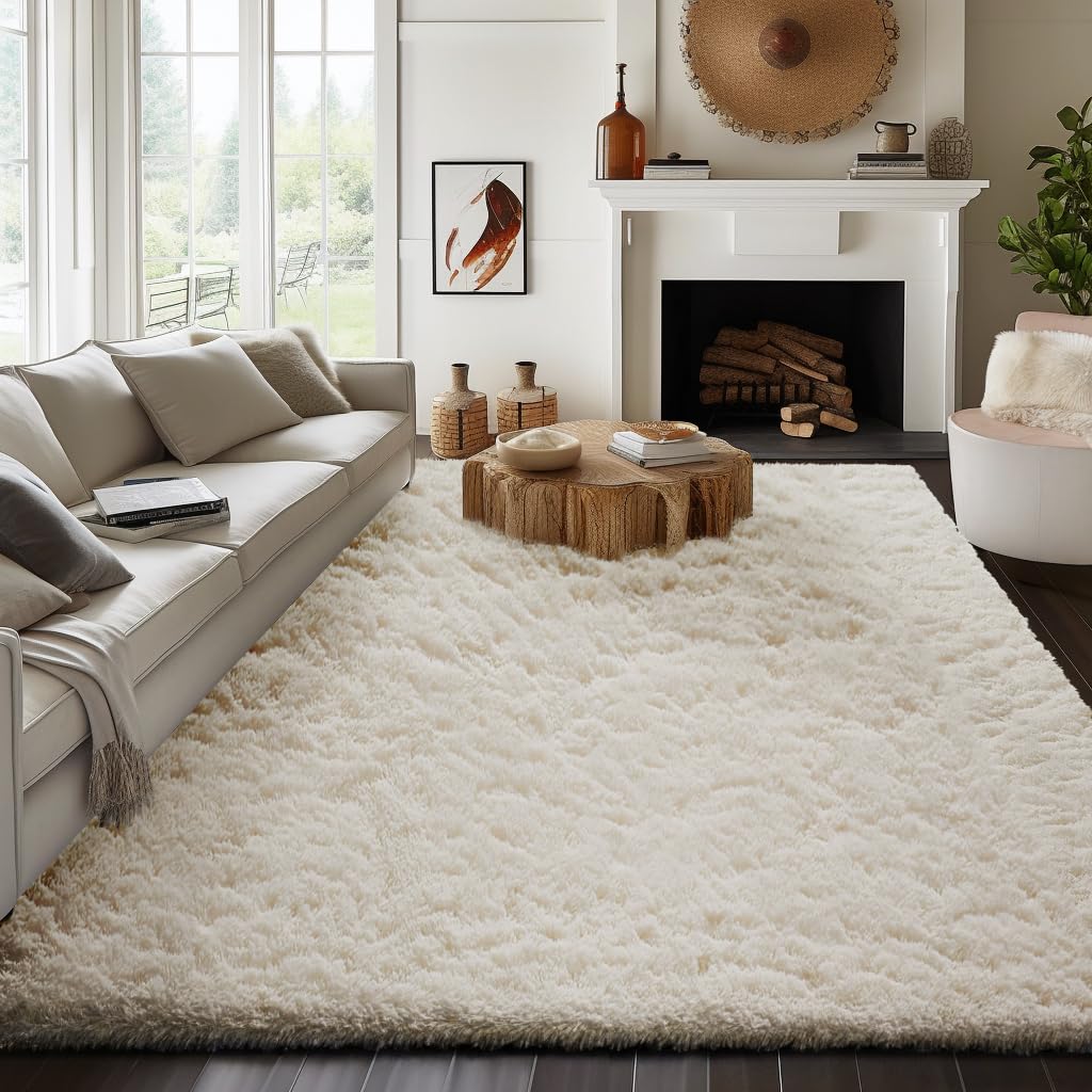 Ophanie Beige Rugs for Living Room Bedroom, 5x8 Fluffy Fuzzy Furry Carpet, Plush Soft Shaggy Bedside Indoor Floor Area Rug for Kids Girls Boys Baby Teen Dorm Nursery Home Decor Aesthetic
