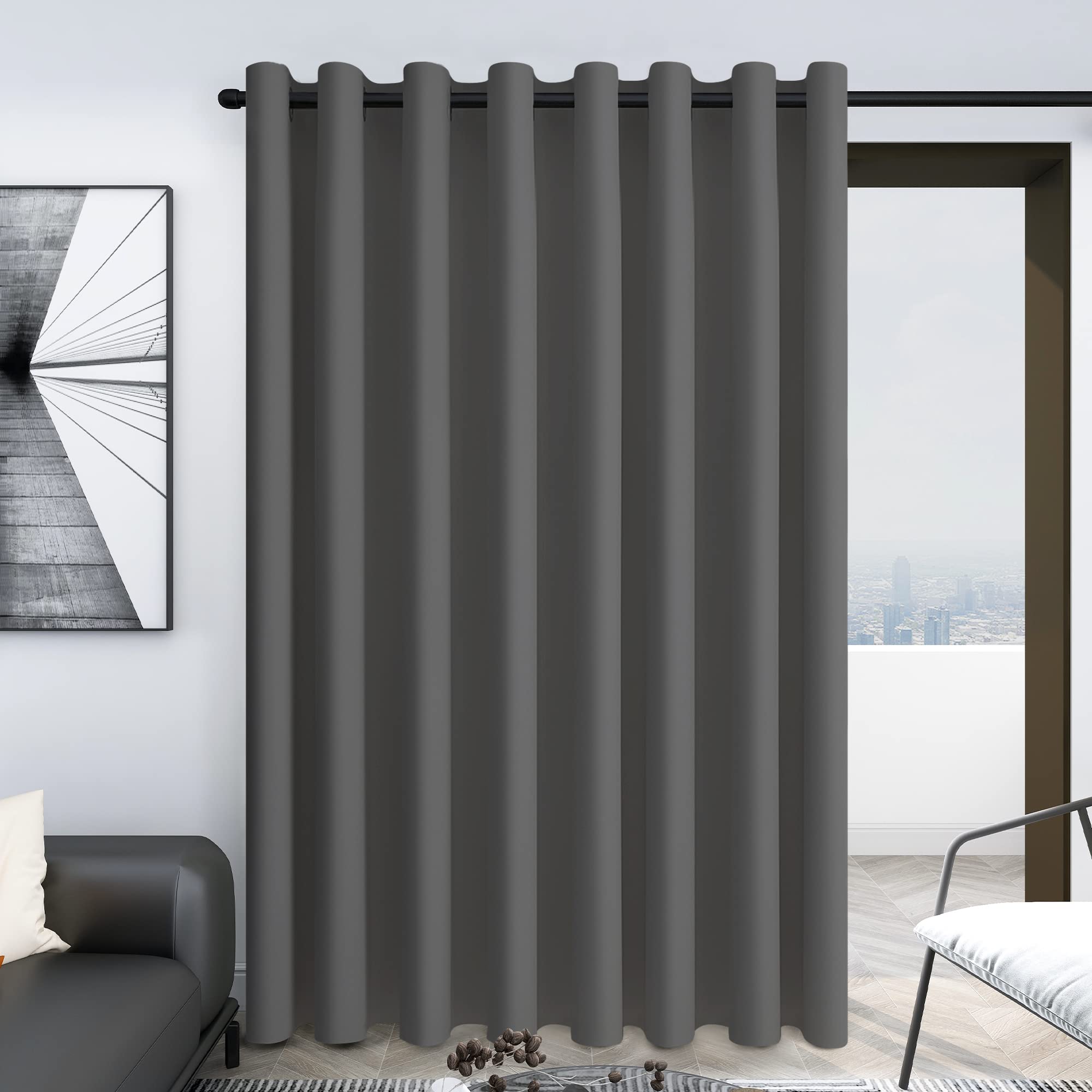 Deconovo Blackout Wide Curtain Panel, Grommet Top Thermal Insulated Room Darkening Drape for Bedroom Living Room, Khaki Divider, 100W x 84L Inch, Pack of 1