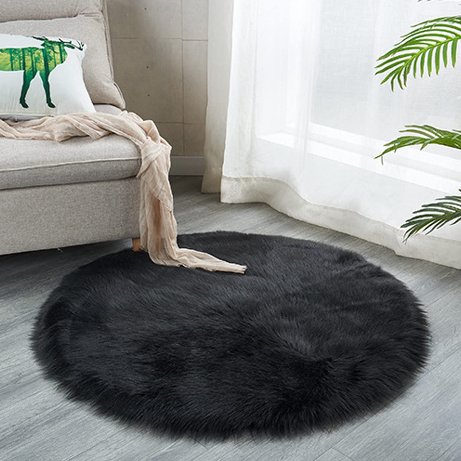 Luxury Faux Sheepskin Area Rugs Supersoft Fluffy Shaggy Round Floor Carpet Mat Decorative Throw Cover- Children Play Carpet for Living & Bedroom Sofa Light Pink, 5 ft Diameter
