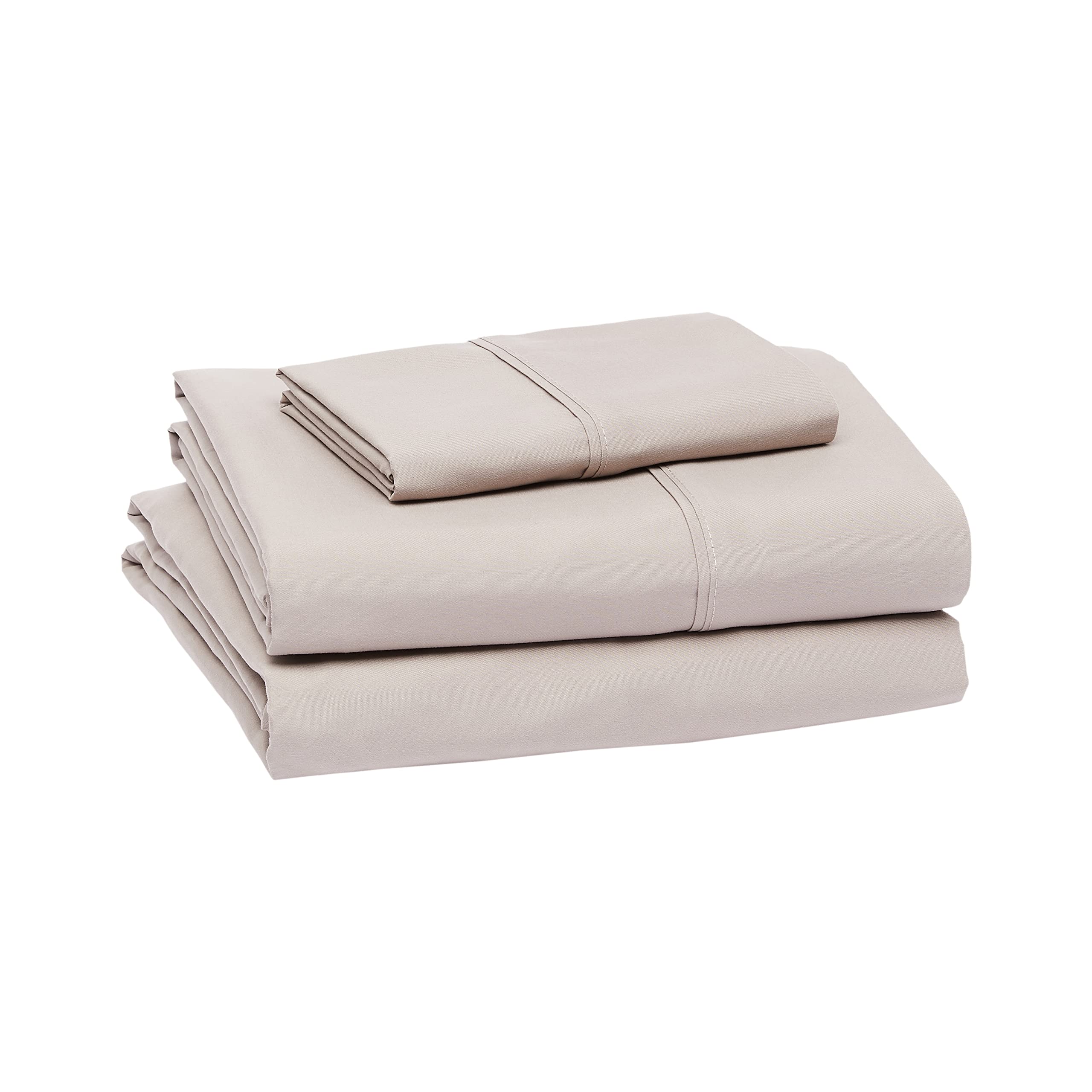 Amazon Basics Lightweight Super Soft Easy Care Wrinkle Free Breathable Brushed Microfiber 3-Piece Bed Sheet Set with 14-Inch Deep Pockets, Twin, Beige, Solid