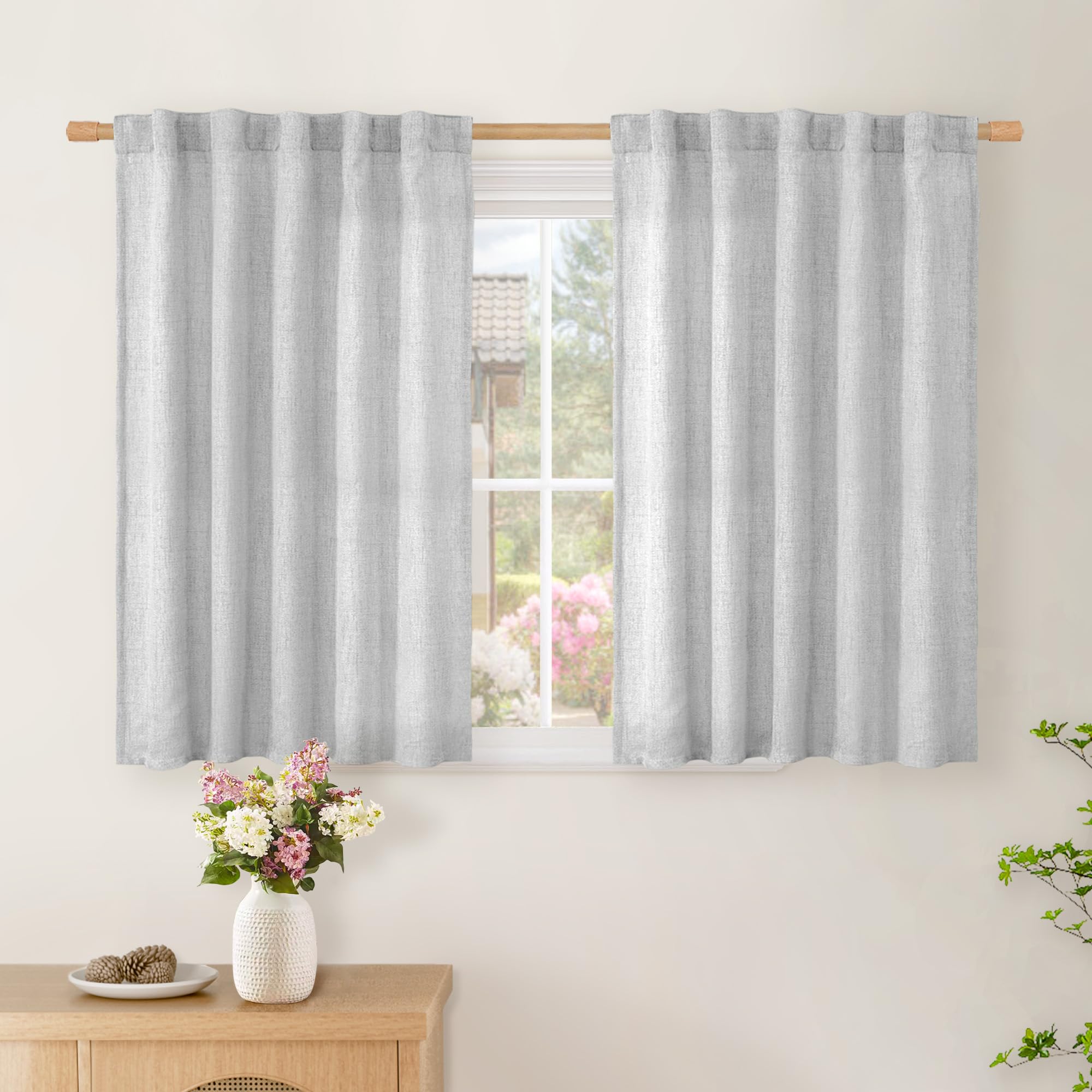 BGment Long 102 Inch Length Linen Curtains for Living Room, Natural Rod Pocket Textured Burlap Drapes Rustic Country Light Filtering for Bedroom Semi Sheer Back Tab, 2 Panel, 52 Inch Wide Each Panel