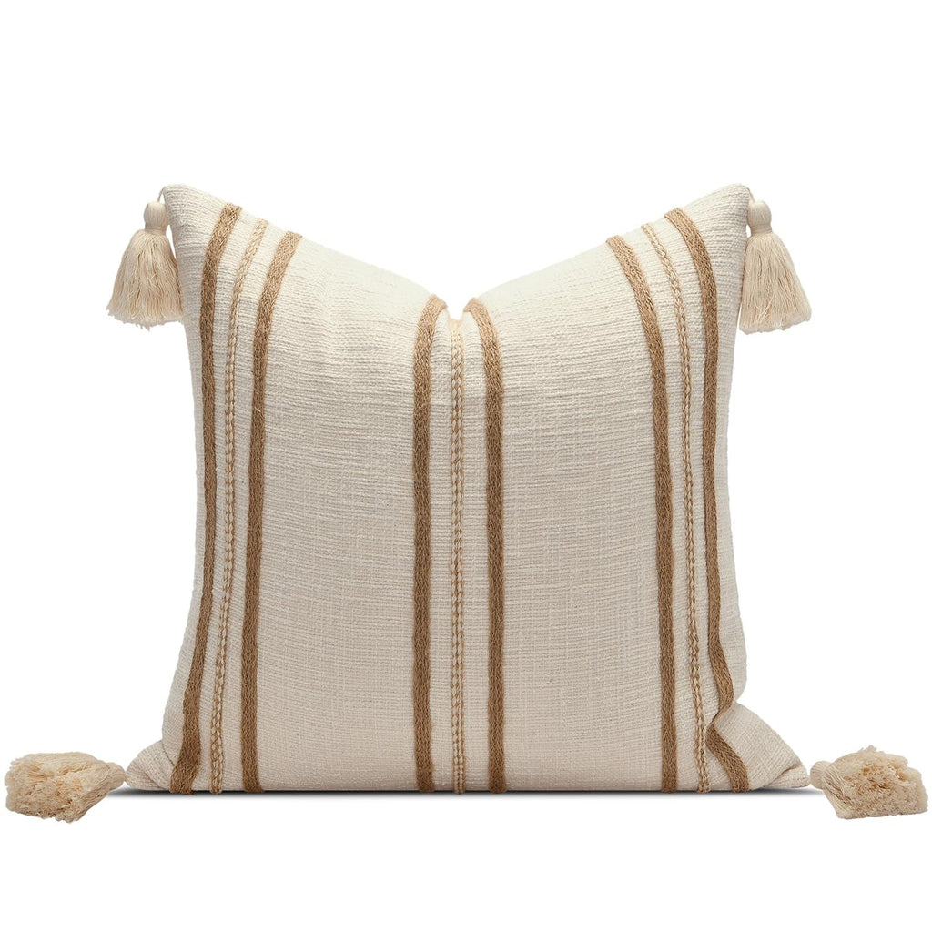 Luxury Zebra Lumbar Pillow Cover with Brown Tassel Trim, Zebra Pattern Jacquard Design Decorative Pillow Case for Sofa Bedroom Living Room, 12x20 Inch (Single Pack)