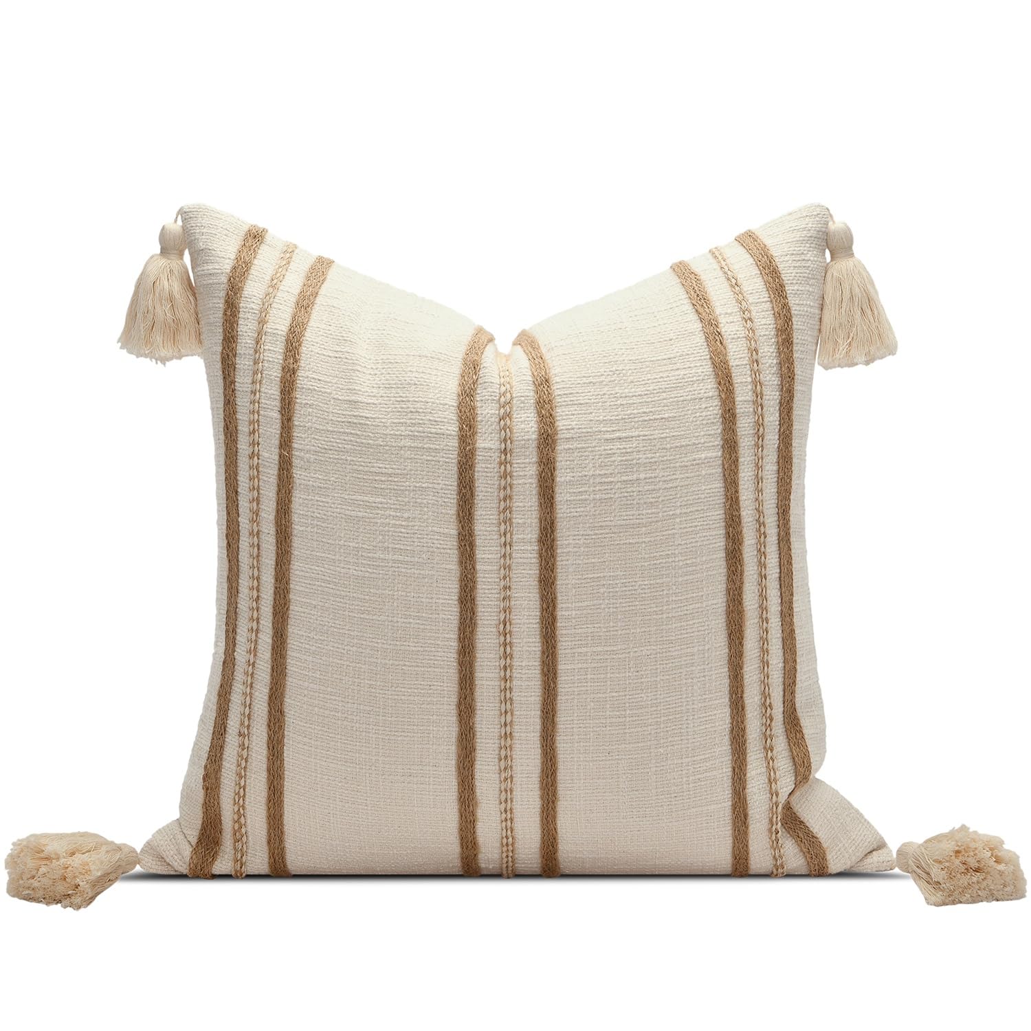 Luxury Zebra Lumbar Pillow Cover with Brown Tassel Trim, Zebra Pattern Jacquard Design Decorative Pillow Case for Sofa Bedroom Living Room, 12x20 Inch (Single Pack)