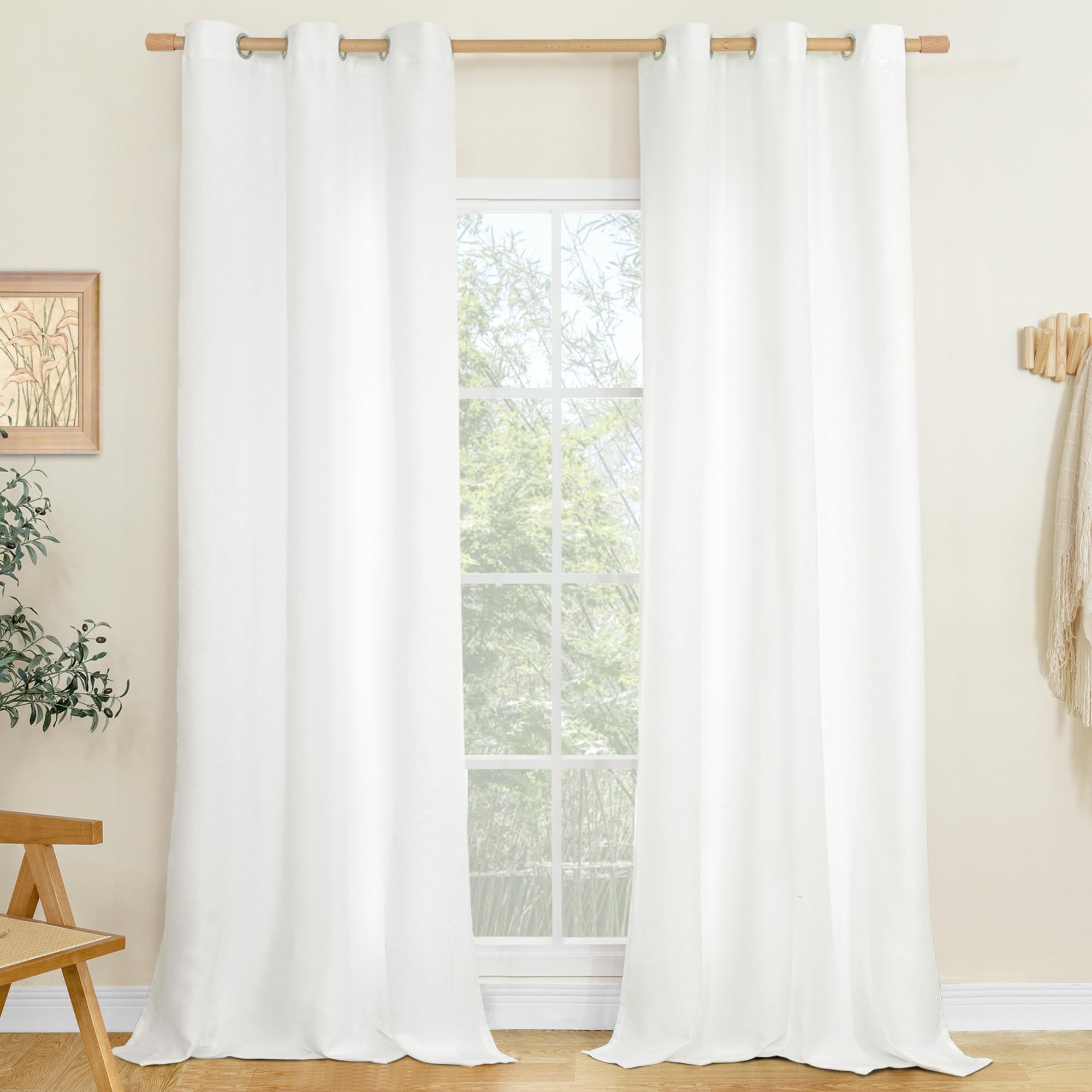 LAMIT Natural Beige Linen Curtains for Bedroom, 84 inches Grommet Thermal Insulated Thick Burlap Farmhouse Neutral Curtains Noise Reducing Light Filtering Drapes for Living Room, 2 Panels, W60 x L84