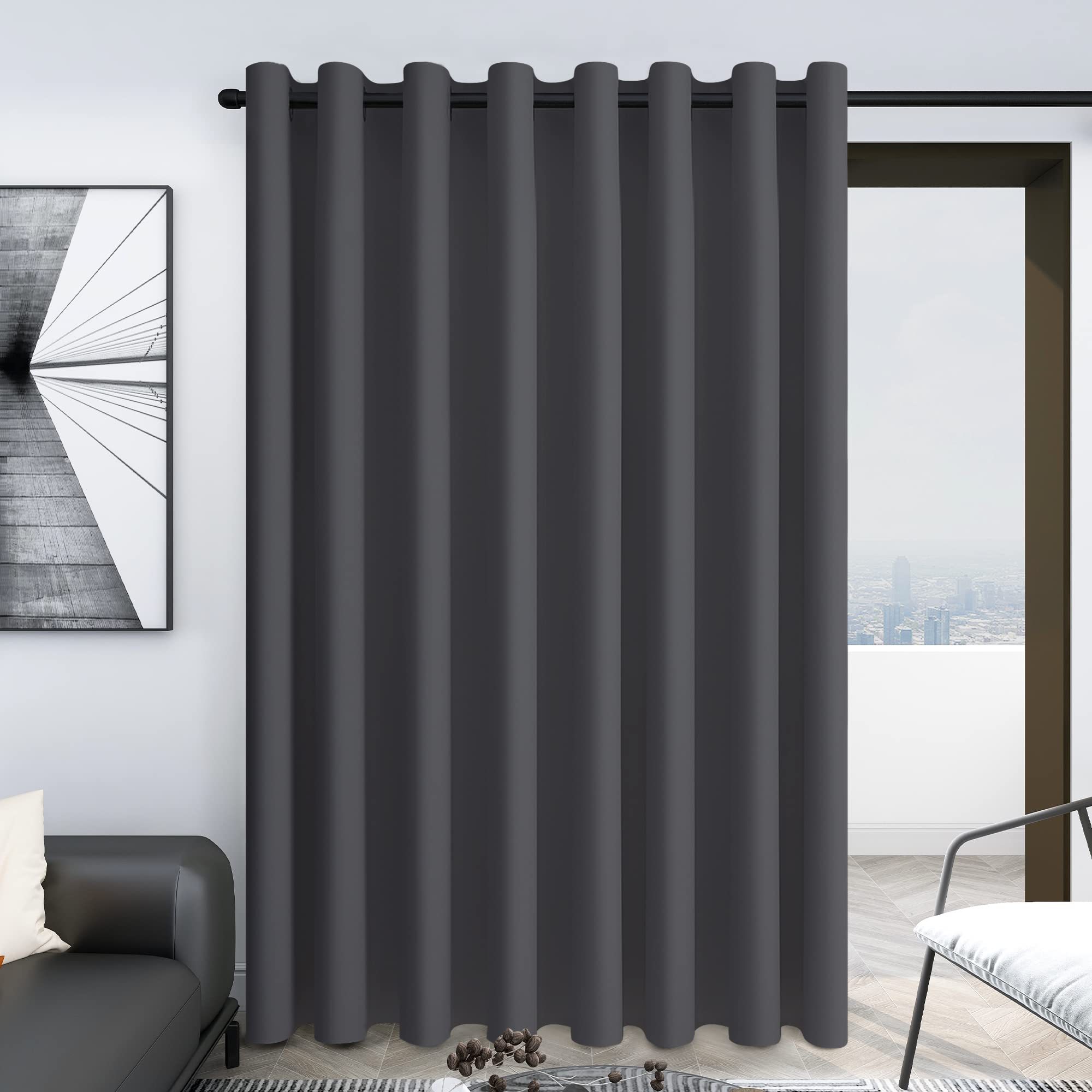 Deconovo Blackout Wide Curtain Panel, Grommet Top Thermal Insulated Room Darkening Drape for Bedroom Living Room, Khaki Divider, 100W x 84L Inch, Pack of 1