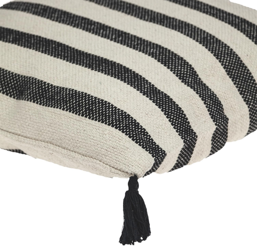 HomeRoots 24" Beige and Black Striped Cotton Throw Pillow with Tassels