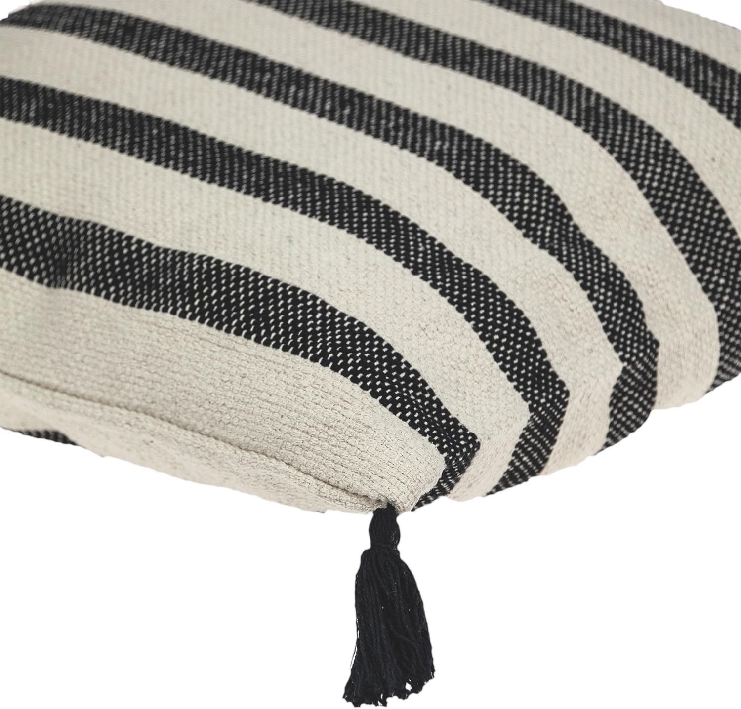 HomeRoots 24" Beige and Black Striped Cotton Throw Pillow with Tassels