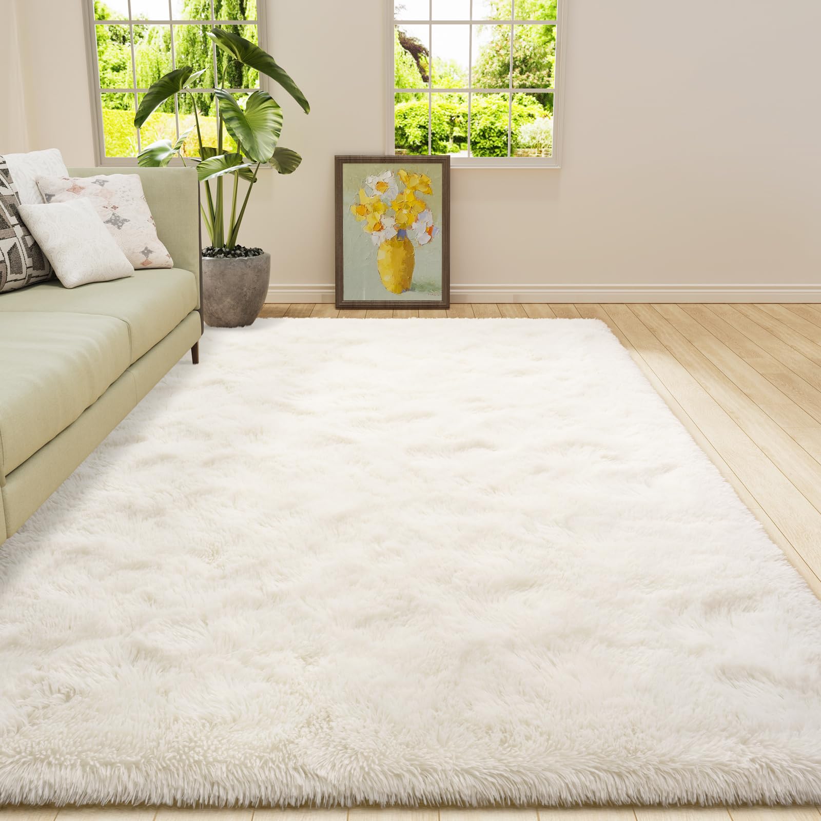 Amearea Yellow 6×9ft Soft Shag Rug, Non-slip Fluffy Carpet for Bedroom, Living Room & Nursery