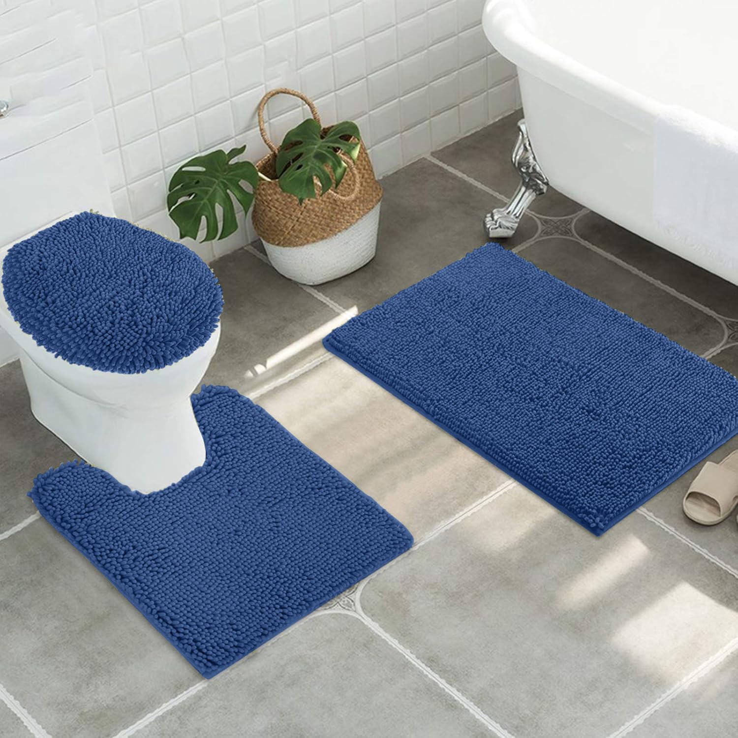 MAYSHINE Plush Shaggy Chenille Bath Mat | Extra Soft, Super Absorbent, Non-Slip Bathroom Rug | Fluffy Microfiber, Area Rug Sets for Bathroom Floor, Kitchen, Living Room | 59"x31" | Beige