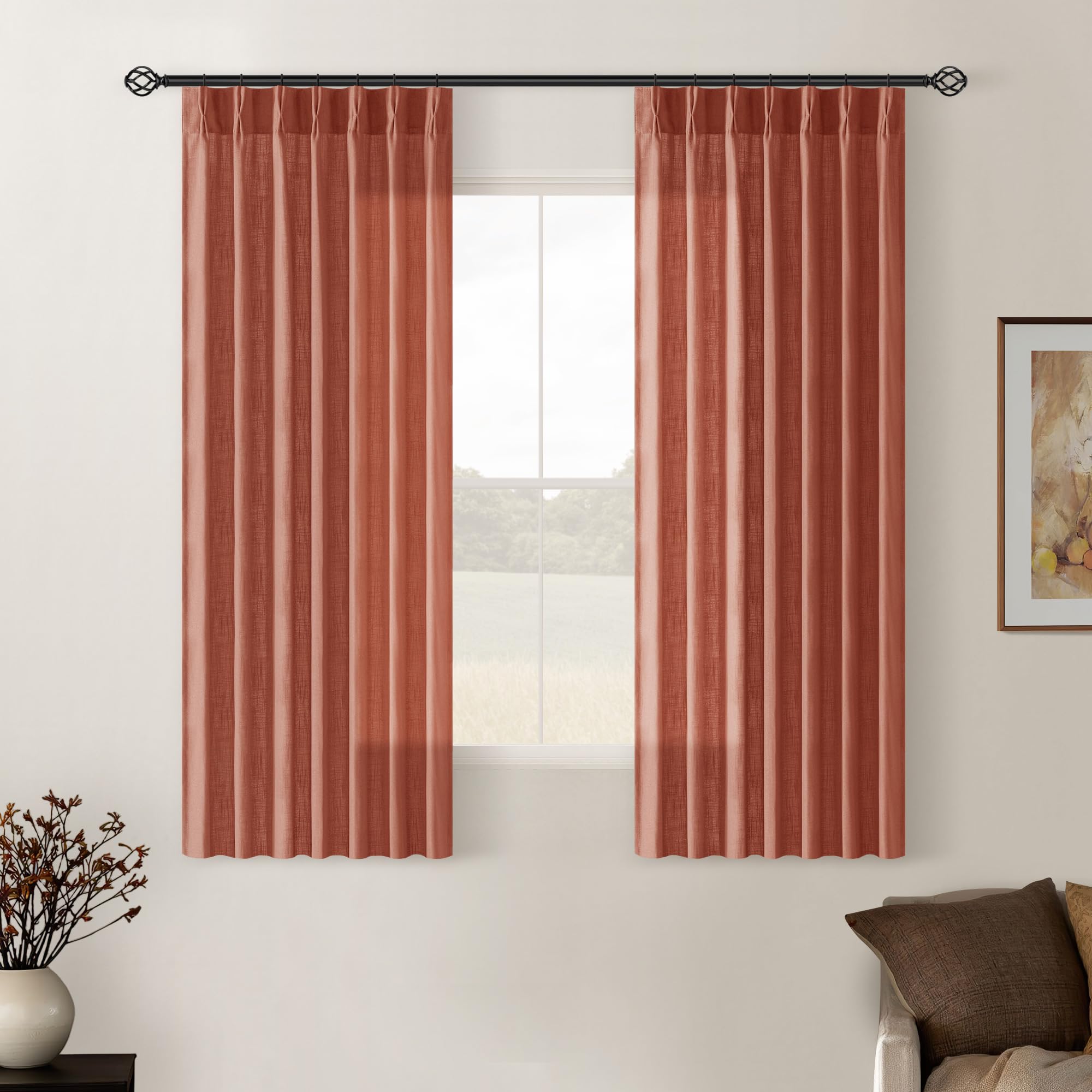 90 Inch Pinch Pleated Linen Curtains 2 Panel Set for Living Room Cream Natural Thick Linen Textured Drapes 90 Inches Long Pinch Pleat Drapes Birch Ivory Semi Sheer Curtain for Dining Bedroom Office