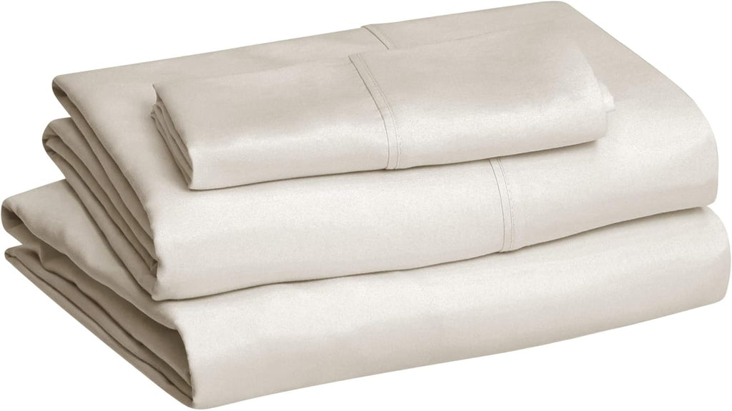 Amazon Basics Lightweight Super Soft Easy Care Wrinkle Free Breathable Brushed Microfiber 3-Piece Bed Sheet Set with 14-Inch Deep Pockets, Twin, Beige, Solid