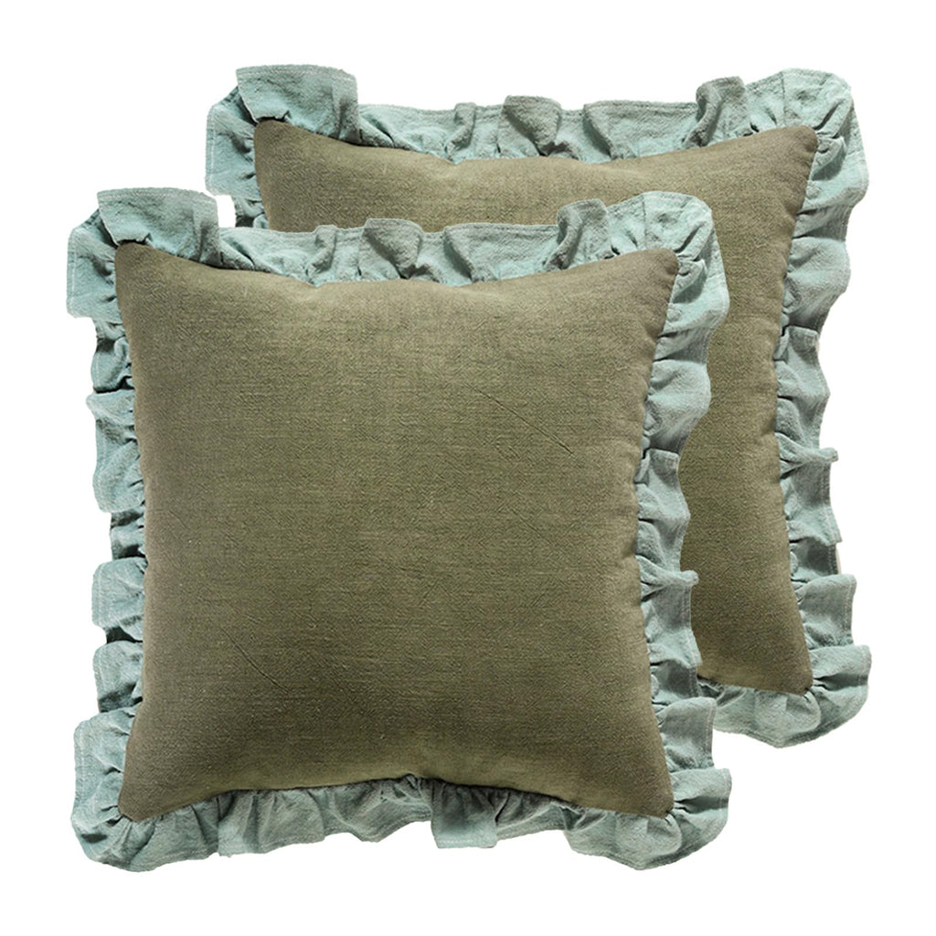 patdrea Rhodo Shabby Chic Decorative Throw Pillow Covers 22x22 Set of 2,Farmhouse Red Linen Pillow Covers with Ruffles,Square Sturdy Throw Pillow Case for Couch Sofa Bed Living Room