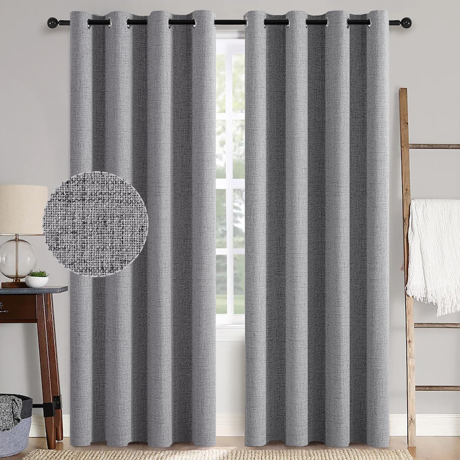 MIULEE 100% Blackout Linen Curtains for Bedroom Thermal Insulated Birch Grommet Room Darkening Curtains & Drapes for Living Room Nursery 52 x 96 Inch (2 Panels)