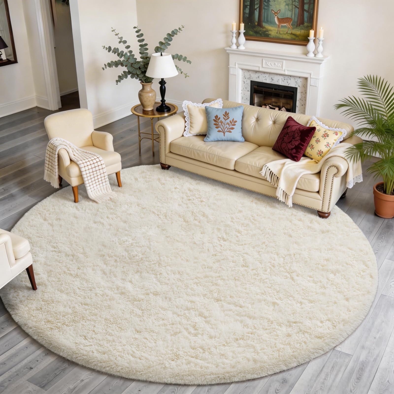 Ophanie Beige Rugs for Living Room Bedroom, 5x8 Fluffy Fuzzy Furry Carpet, Plush Soft Shaggy Bedside Indoor Floor Area Rug for Kids Girls Boys Baby Teen Dorm Nursery Home Decor Aesthetic