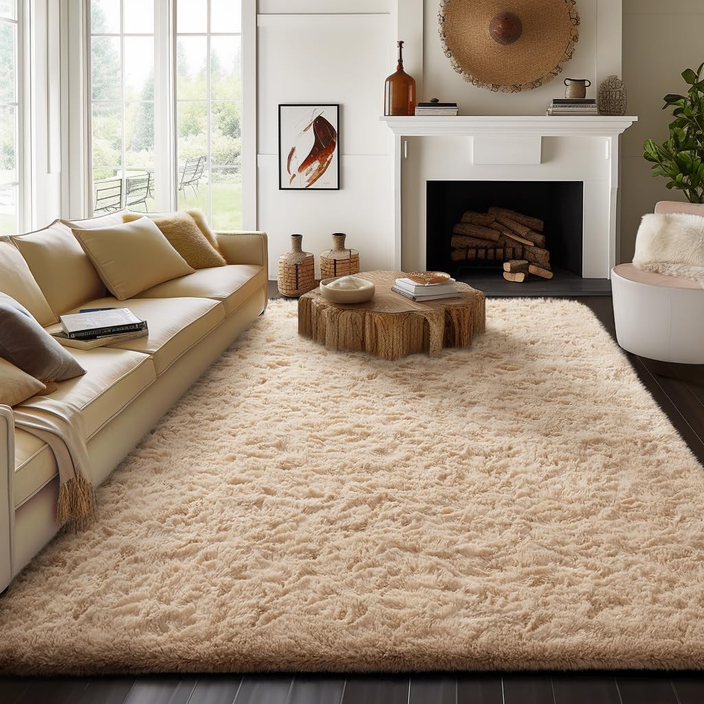 Ophanie Beige Rugs for Living Room Bedroom, 5x8 Fluffy Fuzzy Furry Carpet, Plush Soft Shaggy Bedside Indoor Floor Area Rug for Kids Girls Boys Baby Teen Dorm Nursery Home Decor Aesthetic