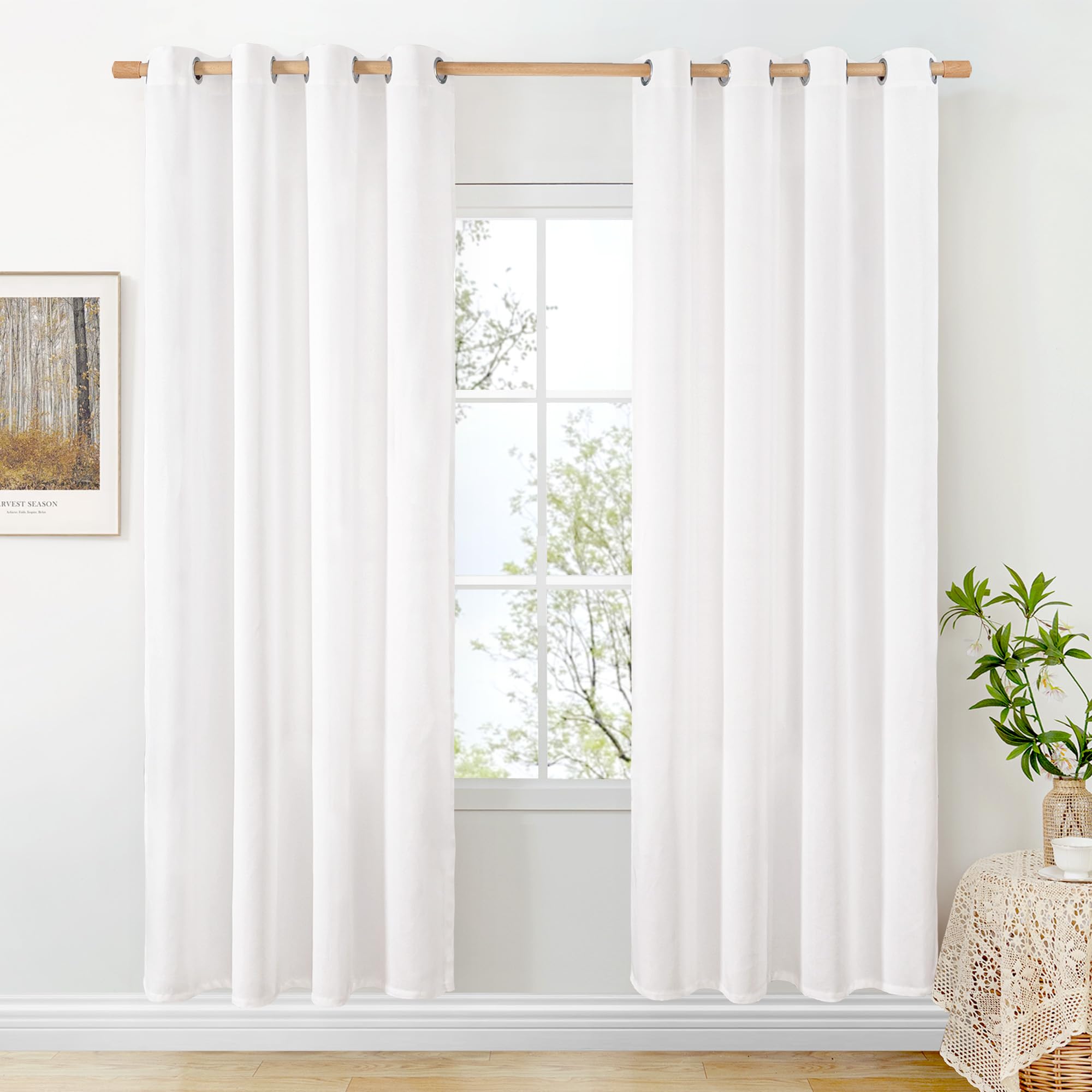 BGment Linen Curtains 95 Inch Long for Living Room 2 Panels, Thick Textured Privacy Floor Length Window Drapes Non See Through for Bedroom Farmhouse Light Filtering Grommet Top, Each 52 Inch Wide