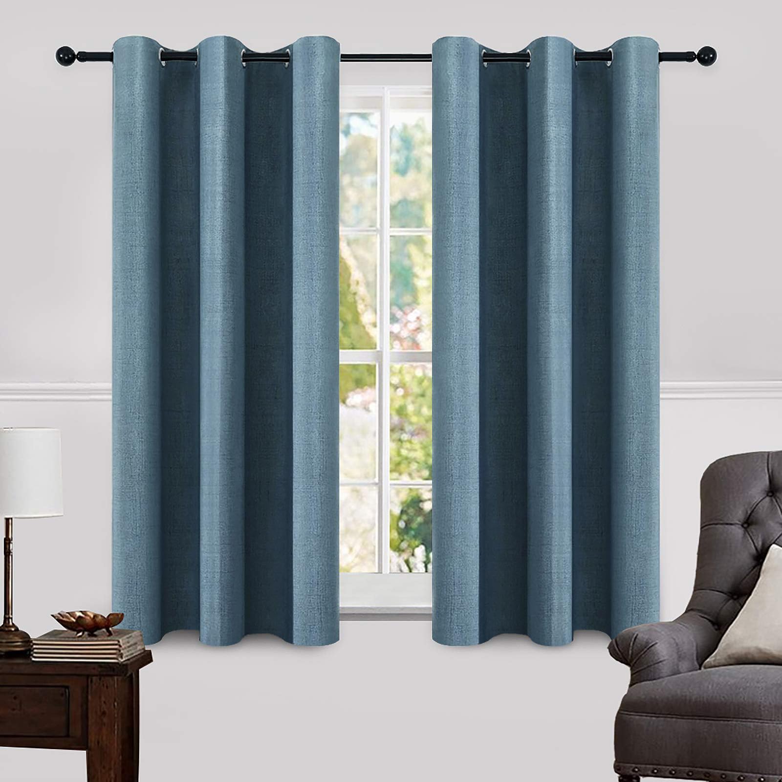 MIULEE 100% Blackout Linen Curtains for Bedroom Thermal Insulated Birch Grommet Room Darkening Curtains & Drapes for Living Room Nursery 52 x 96 Inch (2 Panels)