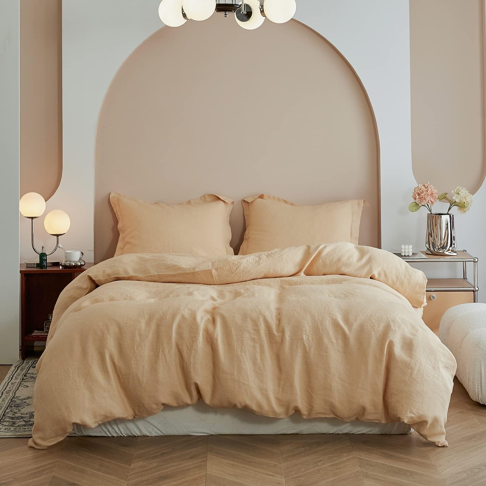 Simple&Opulence 100% Linen Euro Sham Pillow Covers Belgian Flax-Set of 2, Decorative Pillow Cover with Tassels, Boho Shabby Chic Style for Couch/Bed, White, 26" x 26"