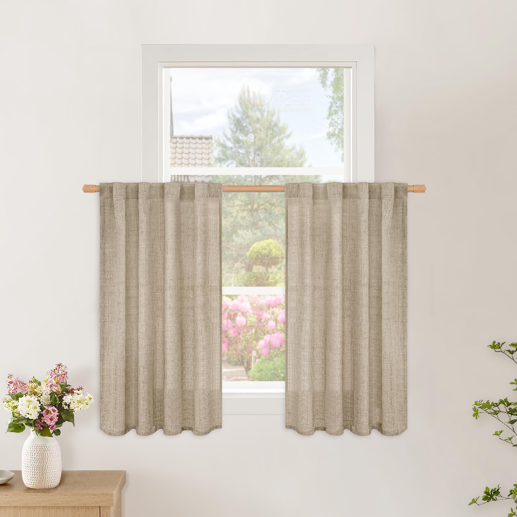 BGment Long 102 Inch Length Linen Curtains for Living Room, Natural Rod Pocket Textured Burlap Drapes Rustic Country Light Filtering for Bedroom Semi Sheer Back Tab, 2 Panel, 52 Inch Wide Each Panel