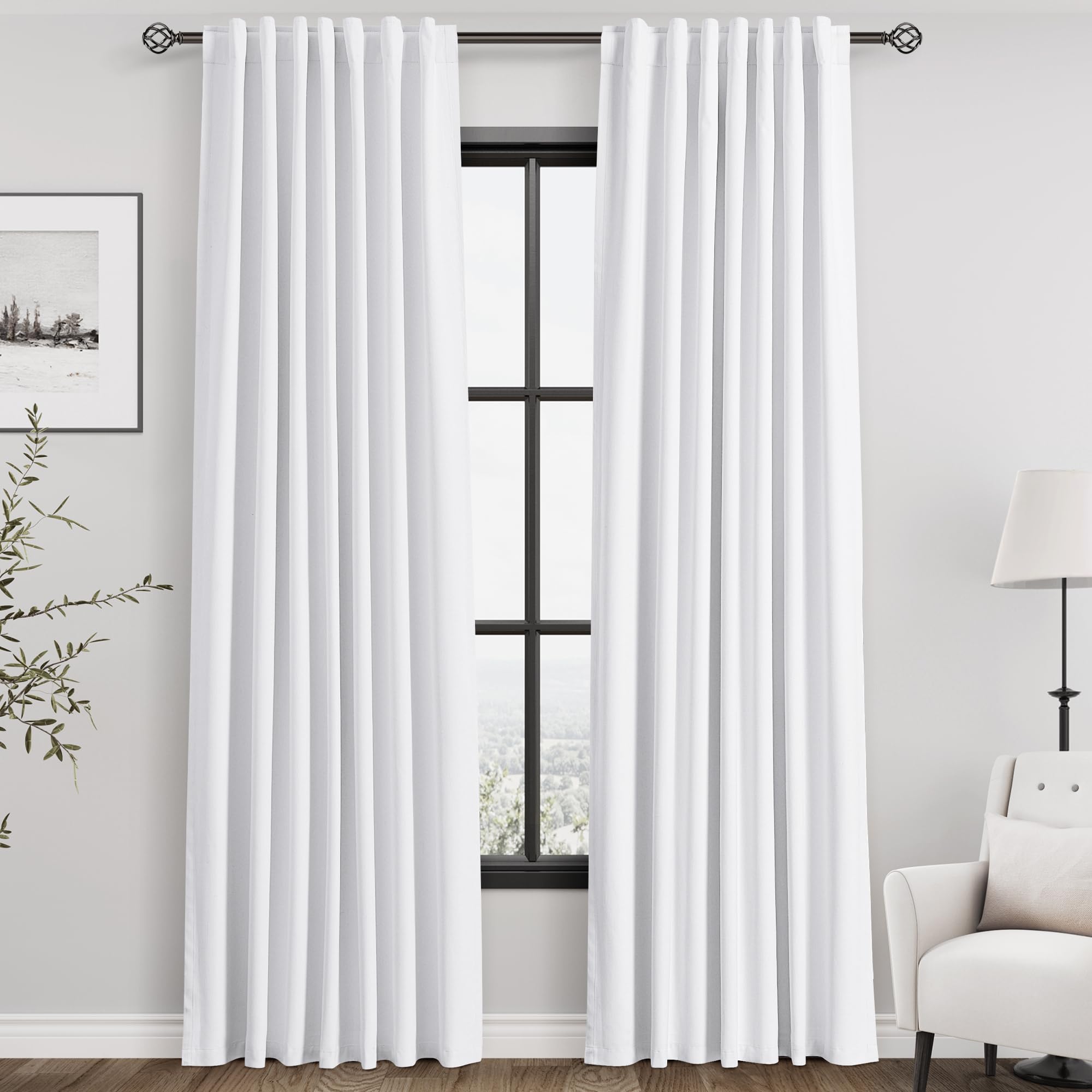 Nanspring Light Grey 100% Blackout Linen Curtains for Bedroom 90 Inches Long Back Tab Thermal Insulated Modern Luxury Simple Black Out Curtain for Living Room Dining Room Drapes 52x90, 2 Panels