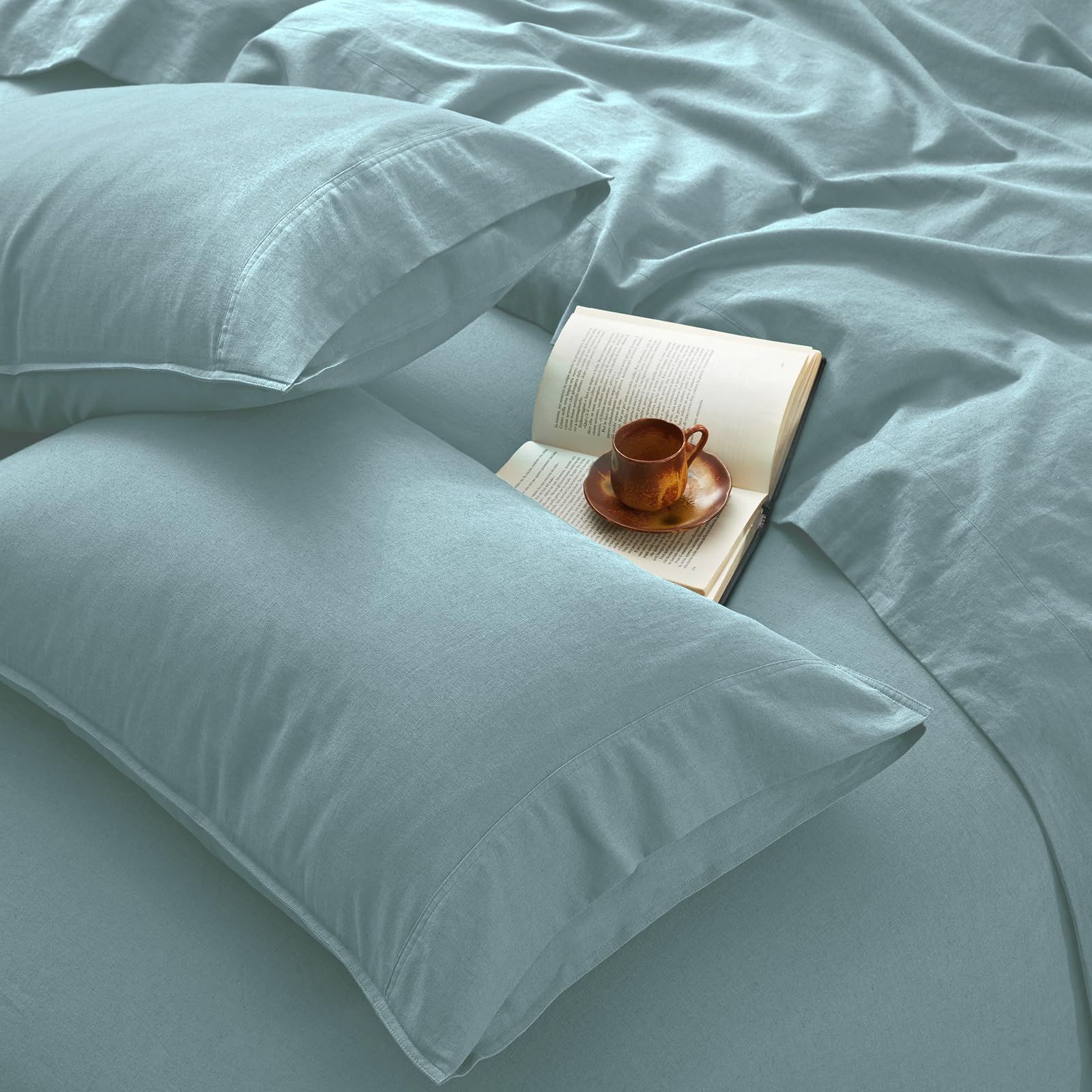 4Pcs Organic Linen Sheets Queen Size, 100% French Linen from Normandy, Breathable Natural Linen Queen Sheet Set with 16 Inch Deep Pocket, 1 Flat Sheet, 1 Fitted Sheet, 2 Pillowcases