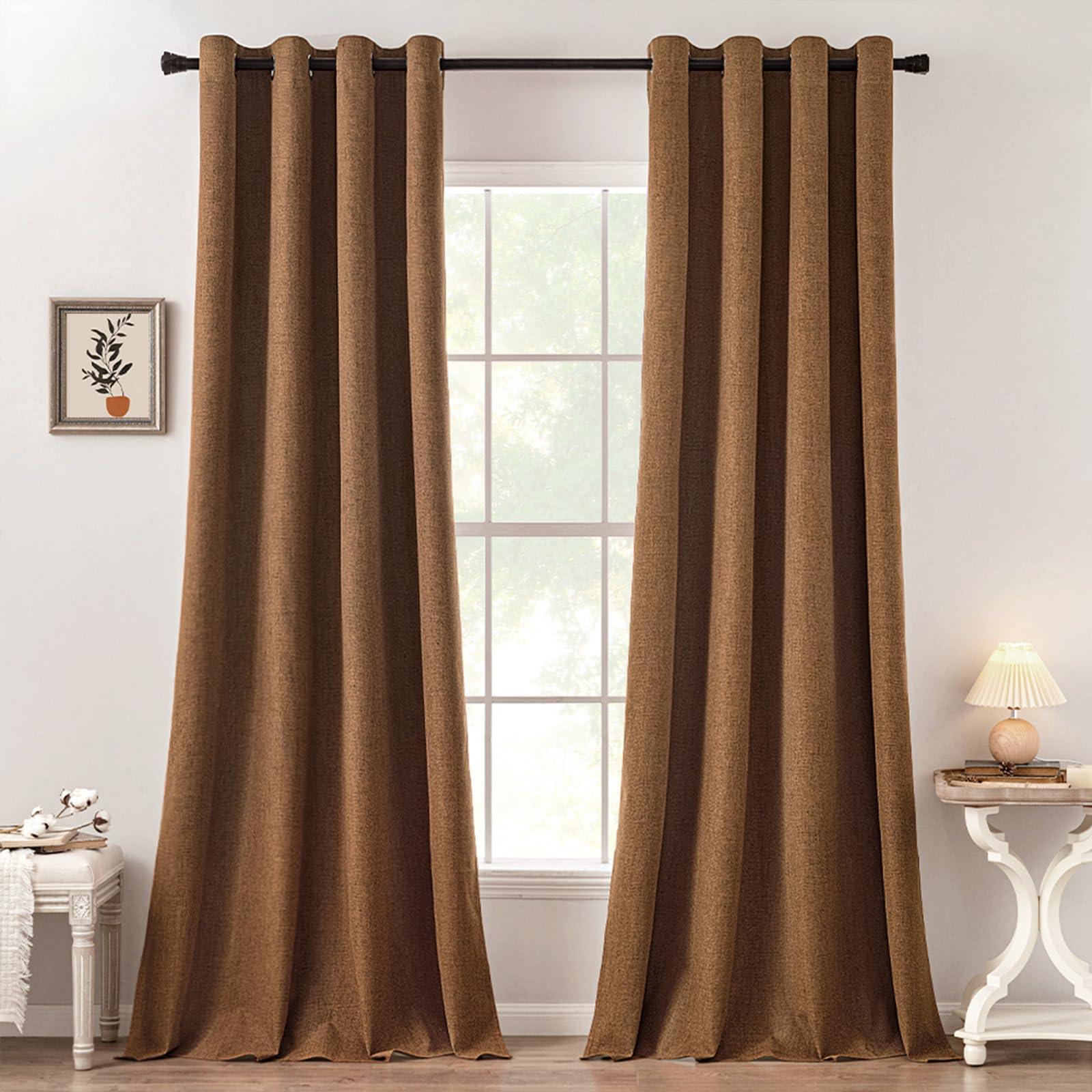 MIULEE 100% Blackout Linen Curtains for Bedroom Thermal Insulated Birch Grommet Room Darkening Curtains & Drapes for Living Room Nursery 52 x 96 Inch (2 Panels)