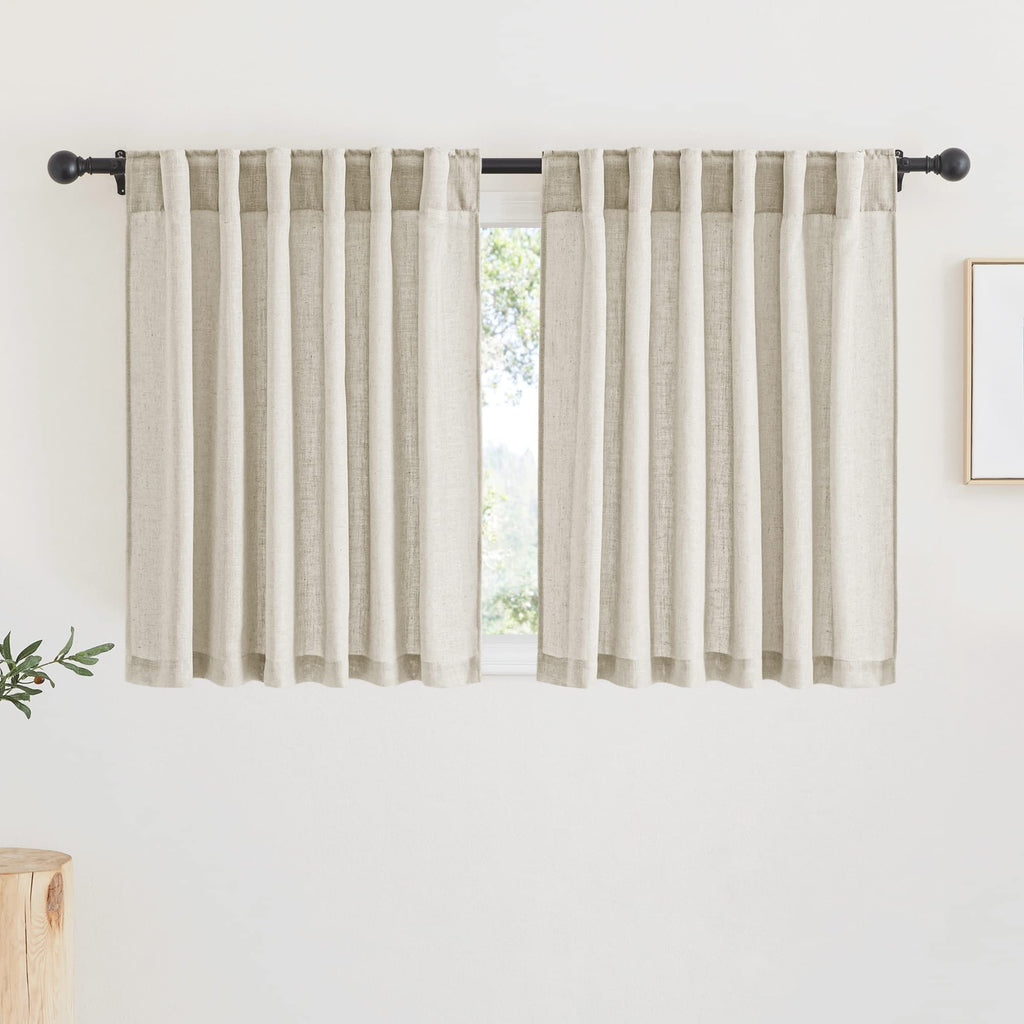 RYB HOME Farmhouse Sheer Curtains 108 inch Length, Semi Sheer Curtain & Drapes Large Window Dressing Lights & Winds Filter for Bedroom Home Office Living Room, Linen, W 70 x L 108 inch Long, 1 Pair