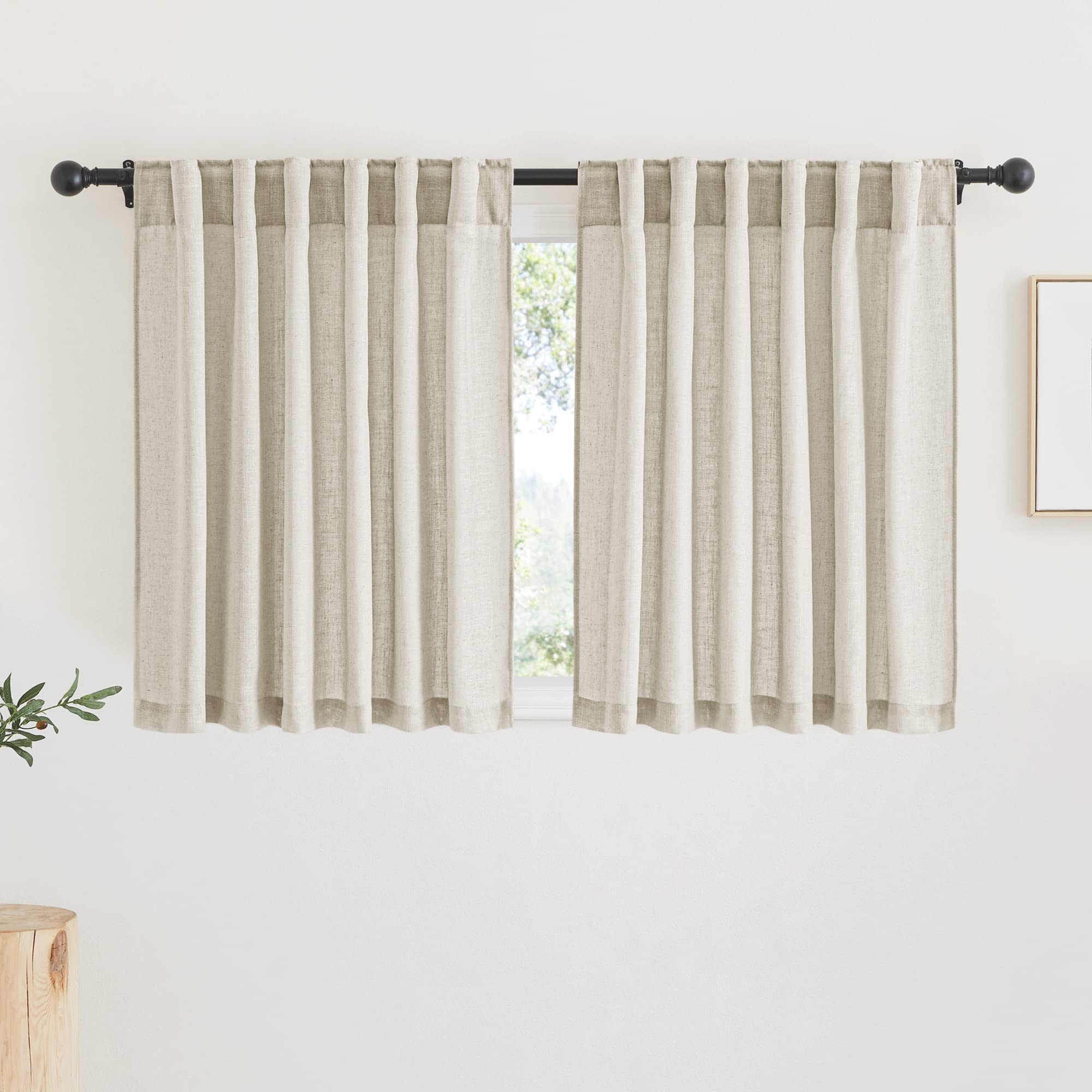 RYB HOME Farmhouse Sheer Curtains 108 inch Length, Semi Sheer Curtain & Drapes Large Window Dressing Lights & Winds Filter for Bedroom Home Office Living Room, Linen, W 70 x L 108 inch Long, 1 Pair
