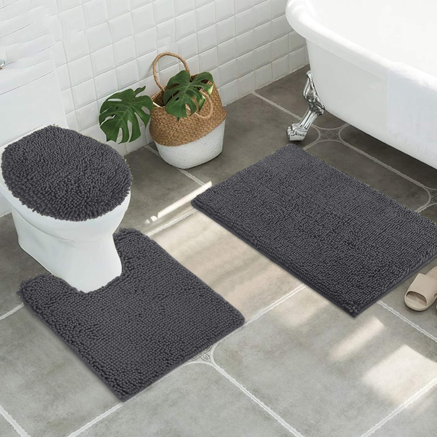 MAYSHINE Plush Shaggy Chenille Bath Mat | Extra Soft, Super Absorbent, Non-Slip Bathroom Rug | Fluffy Microfiber, Area Rug Sets for Bathroom Floor, Kitchen, Living Room | 59"x31" | Beige