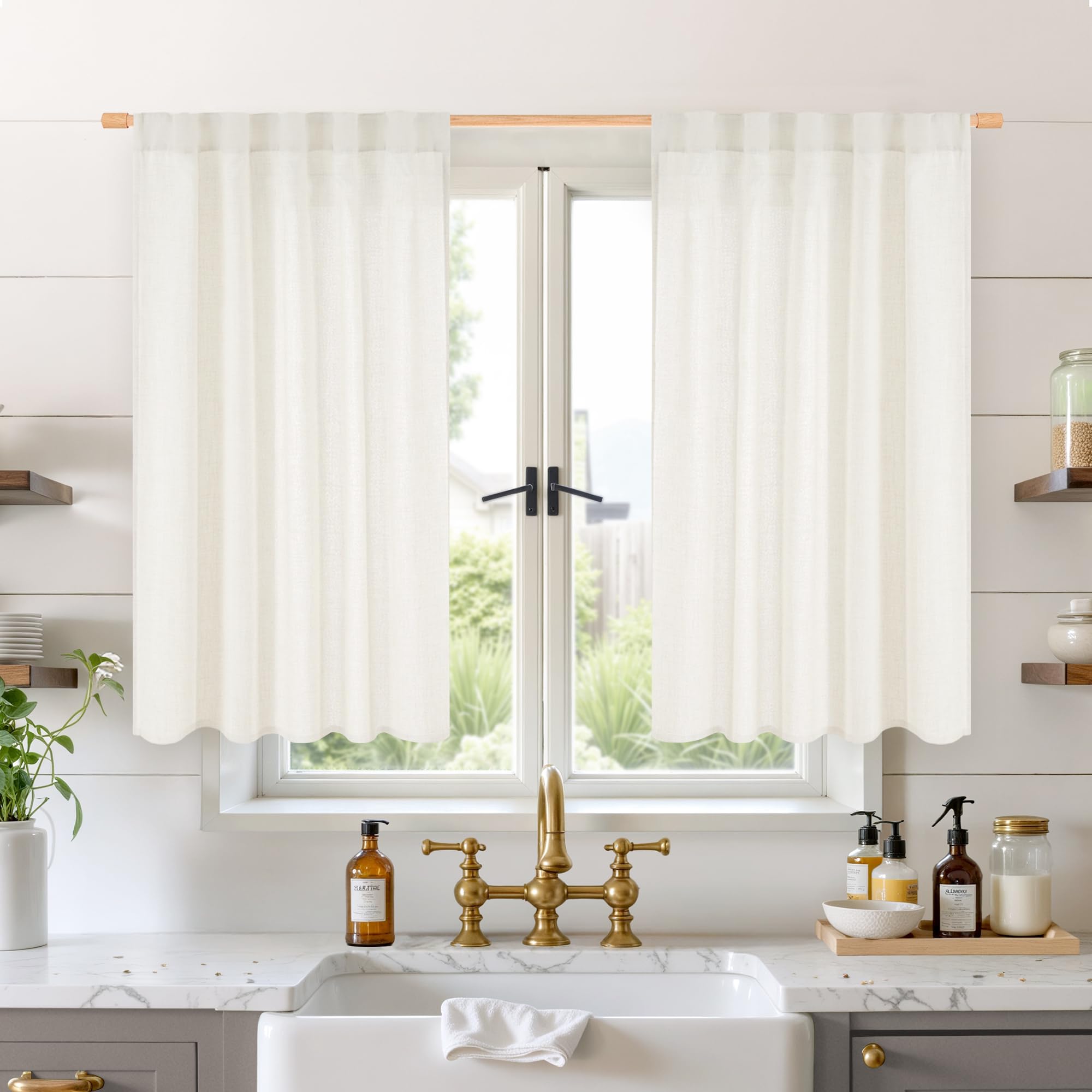 BGment Long 102 Inch Length Linen Curtains for Living Room, Natural Rod Pocket Textured Burlap Drapes Rustic Country Light Filtering for Bedroom Semi Sheer Back Tab, 2 Panel, 52 Inch Wide Each Panel