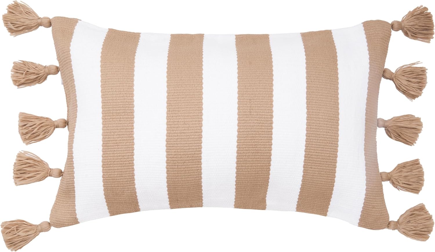 C&F Home Cabana Khaki Stripes Tassels Indoor/Outdoor Accent Pillow 14" x 22" Versatile Coastal Beach House Nautical Tropical Home Living Room Sofa Couch Chair Porch Patio 100% Polyester Decor