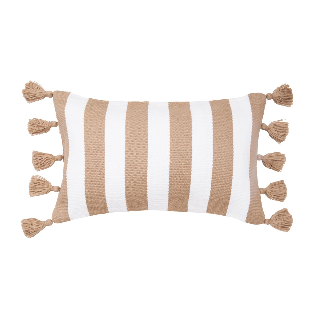 C&F Home Cabana Khaki Stripes Tassels Indoor/Outdoor Accent Pillow 14" x 22" Versatile Coastal Beach House Nautical Tropical Home Living Room Sofa Couch Chair Porch Patio 100% Polyester Decor