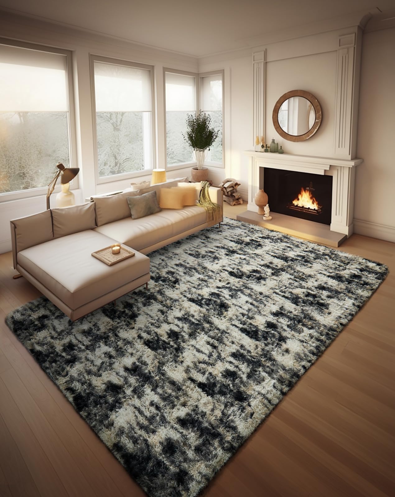Ophanie Beige Rugs for Living Room Bedroom, 5x8 Fluffy Fuzzy Furry Carpet, Plush Soft Shaggy Bedside Indoor Floor Area Rug for Kids Girls Boys Baby Teen Dorm Nursery Home Decor Aesthetic