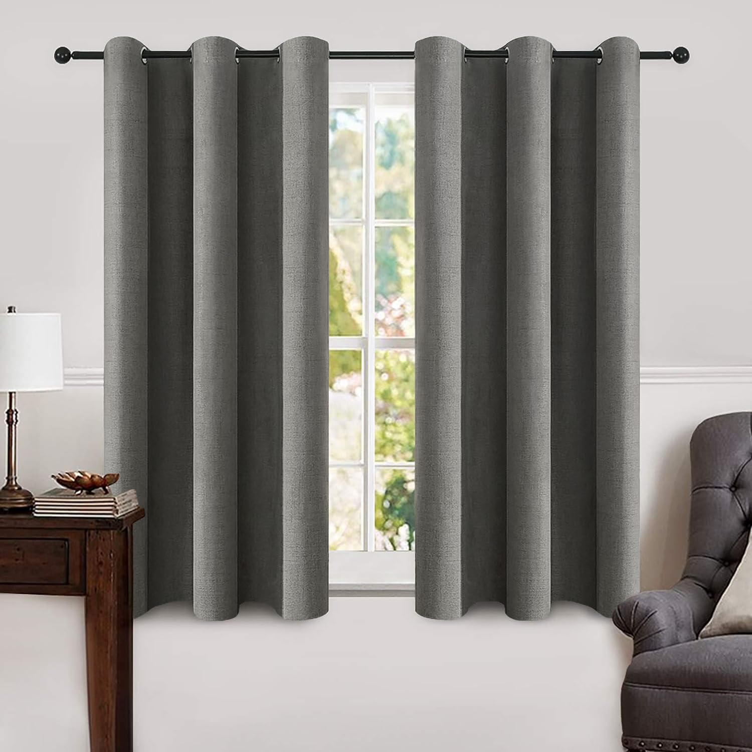MIULEE 100% Blackout Linen Curtains for Bedroom Thermal Insulated Birch Grommet Room Darkening Curtains & Drapes for Living Room Nursery 52 x 96 Inch (2 Panels)